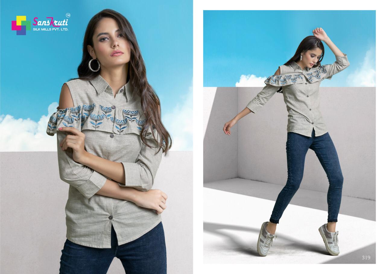 Nakshi By Sanskruti Silk Mills 318 To 323 Series Beautiful Stylish Fancy Colorful Casual Wear & Ethnic Wear & Ready To Wear Pure Cotton Embroidery Tops At Wholesale Price