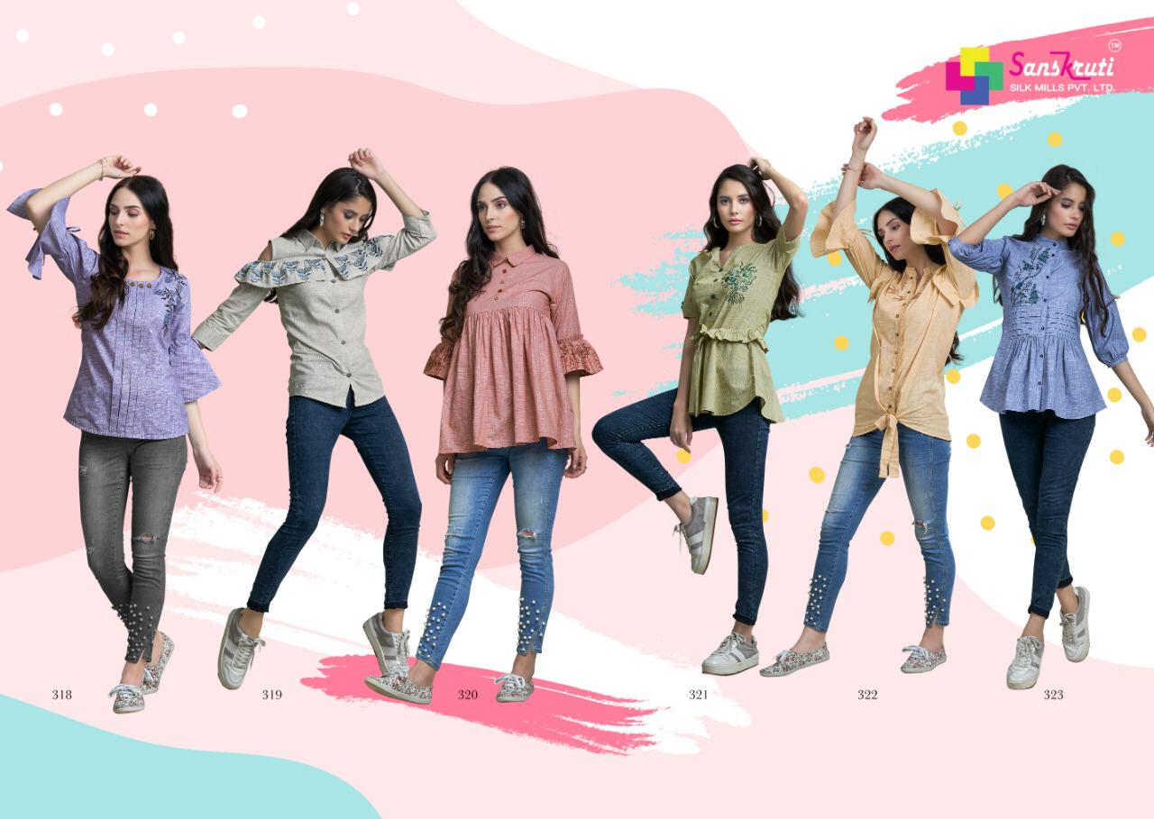 Nakshi By Sanskruti Silk Mills 318 To 323 Series Beautiful Stylish Fancy Colorful Casual Wear & Ethnic Wear & Ready To Wear Pure Cotton Embroidery Tops At Wholesale Price