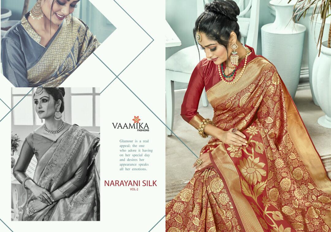 Narayani Silk Vol-2 By Vaamika Fashion 2581 To 2592 Series Indian Traditional Wear Collection Beautiful Stylish Fancy Colorful Party Wear & Occasional Wear Narayan Silk Sarees At Wholesale Price