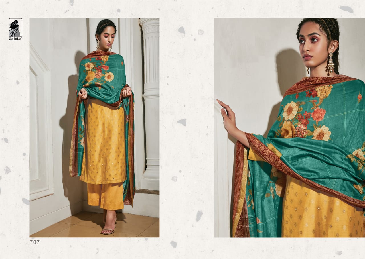 Nargis By Sahiba Fabrics Beautiful Stylish Fancy Colorful Casual Wear & Ethnic Wear Pure Jacquard Front And Silk Back Sleeve Dresses At Wholesale Price