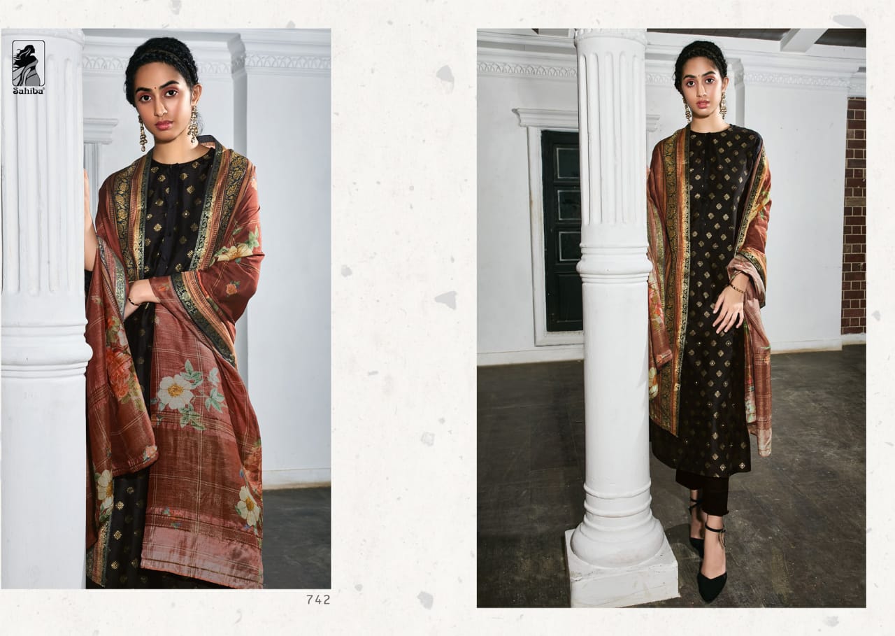Nargis By Sahiba Fabrics Beautiful Stylish Fancy Colorful Casual Wear & Ethnic Wear Pure Jacquard Front And Silk Back Sleeve Dresses At Wholesale Price