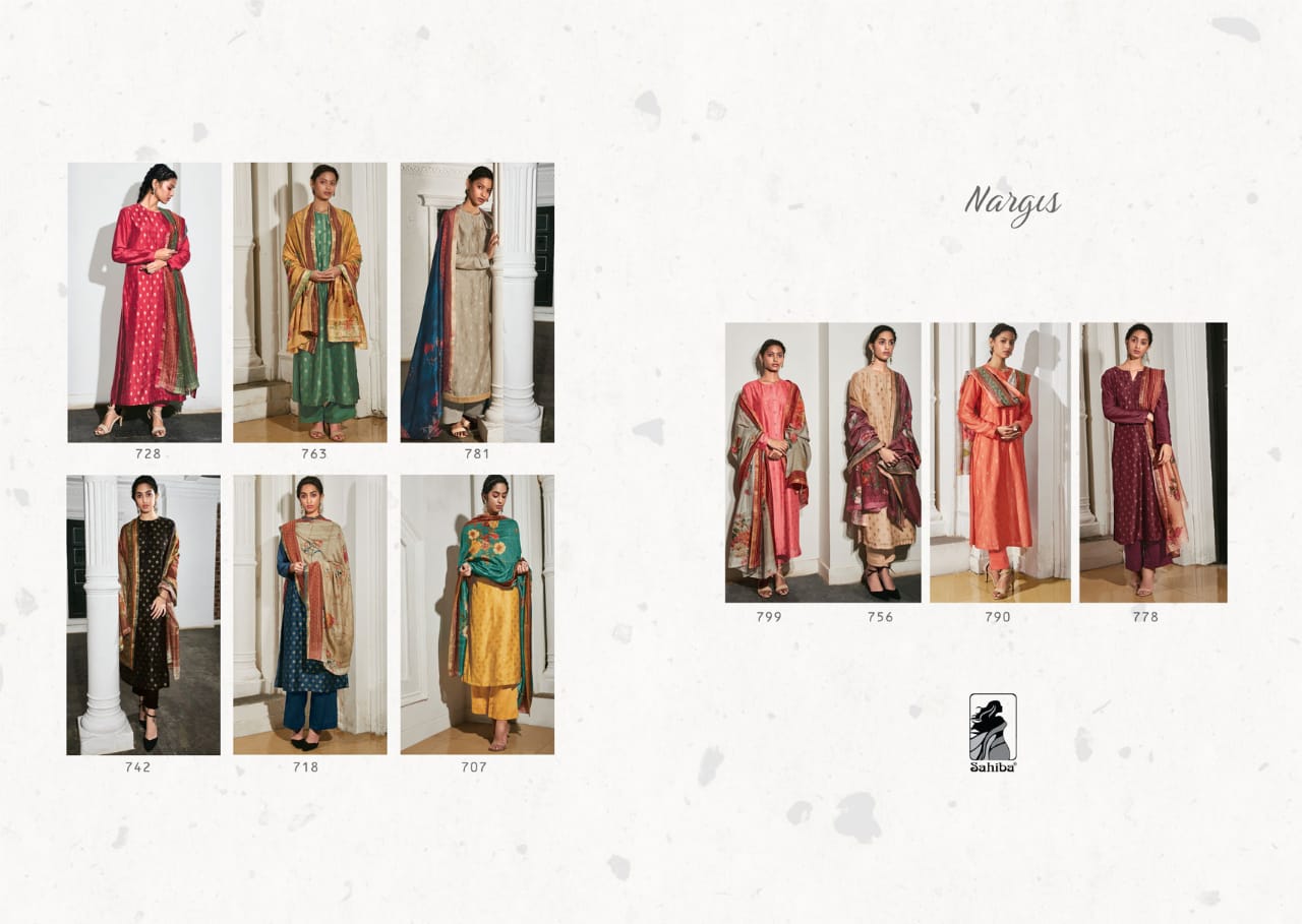 Nargis By Sahiba Fabrics Beautiful Stylish Fancy Colorful Casual Wear & Ethnic Wear Pure Jacquard Front And Silk Back Sleeve Dresses At Wholesale Price