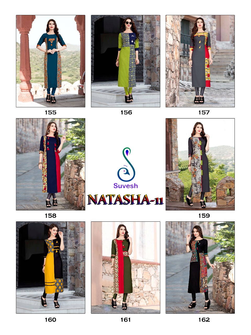 Natasha Vol-11 By Suvesh 155 To 162 Series Beautiful Stylish Fancy Colorful Casual Wear & Ethnic Wear Heavy Rayon Printed Kurtis At Wholesale Price