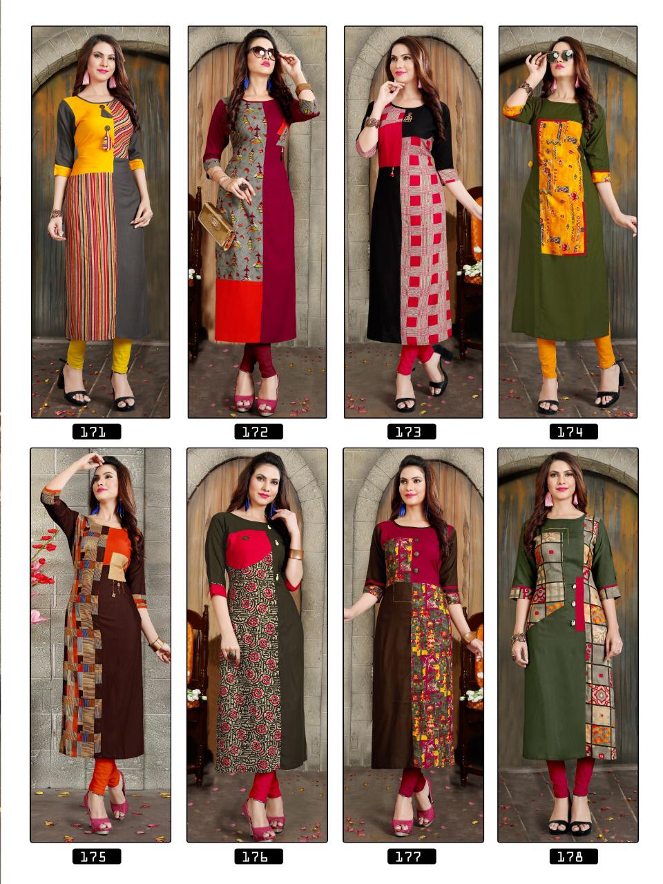 Natasha Vol-15 By Suvesh 171 To 178 Series Beautiful Colorful Stylish Fancy Casual Wear & Ethnic Wear & Ready To Wear Heavy Rayon Printed Kurtis At Wholesale Price
