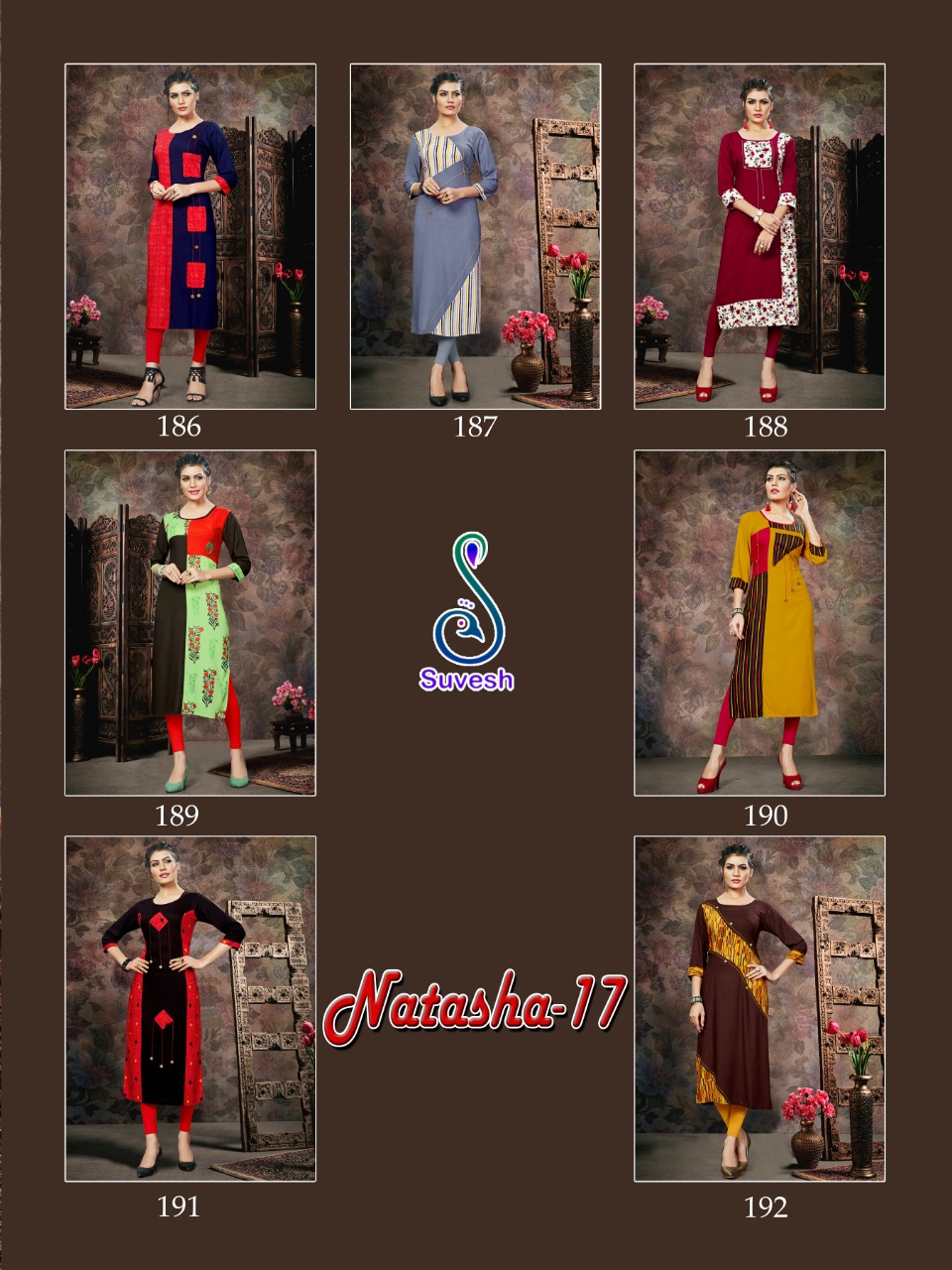 Natasha Vol-17 By Suvesh 186 To 192 Series Beautiful Colorful Stylish Fancy Casual Wear & Ethnic Wear & Ready To Wear Haevy Reyon Print Kurtis At Wholesale Price