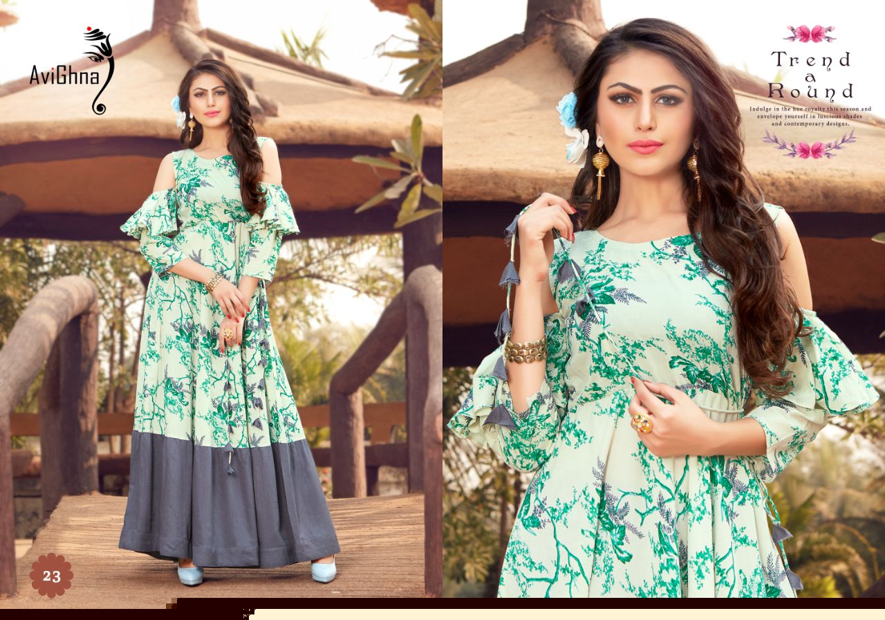 Navlika Vol-1 By Avighna Creation 21 To 30 Series Beautiful Colorful Stylish Fancy Casual Wear & Ethnic Wear & Ready To Wear Heavy Rayon Printed & Work Kurtis At Wholesale Price