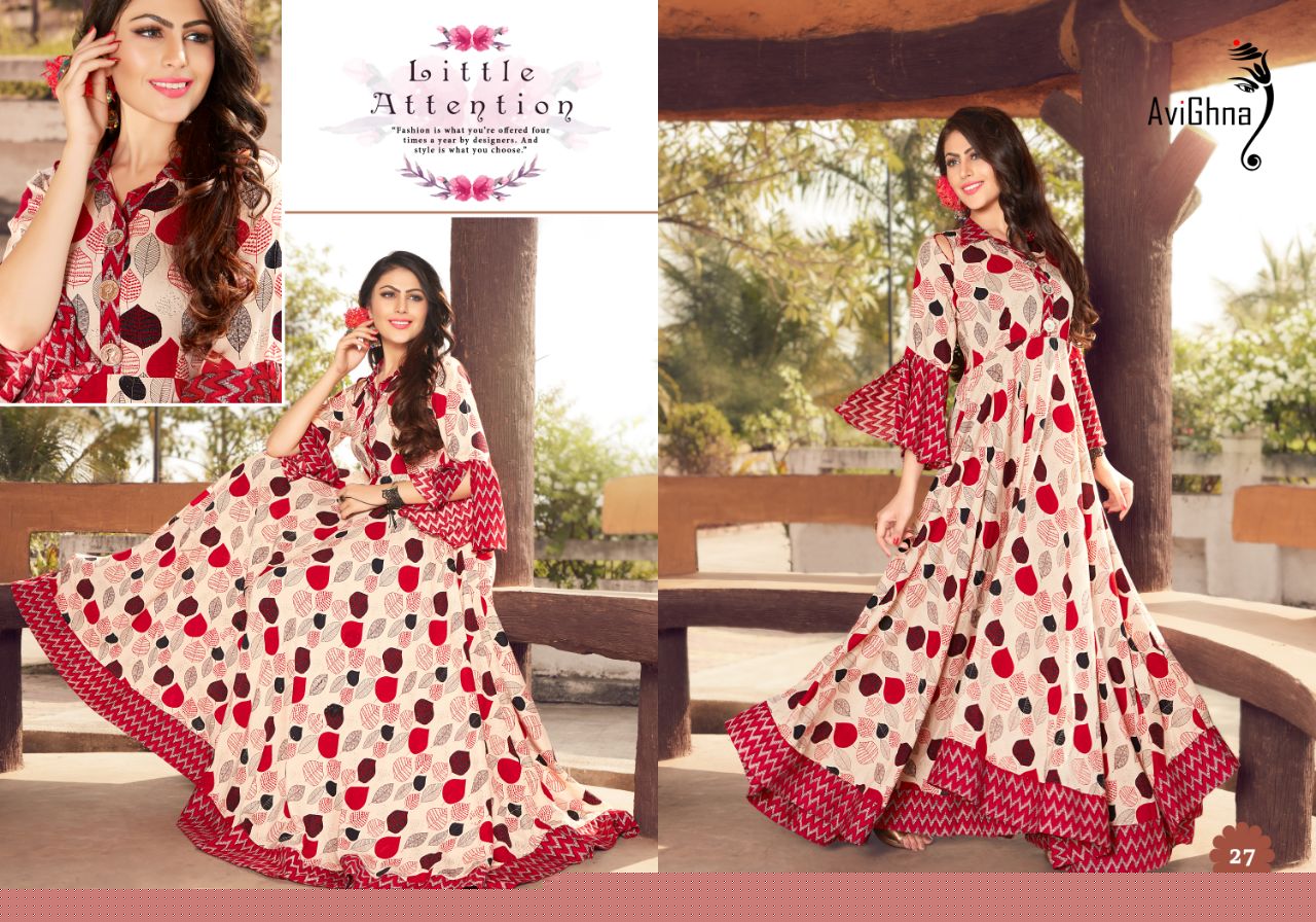 Navlika Vol-1 By Avighna Creation 21 To 30 Series Beautiful Colorful Stylish Fancy Casual Wear & Ethnic Wear & Ready To Wear Heavy Rayon Printed & Work Kurtis At Wholesale Price