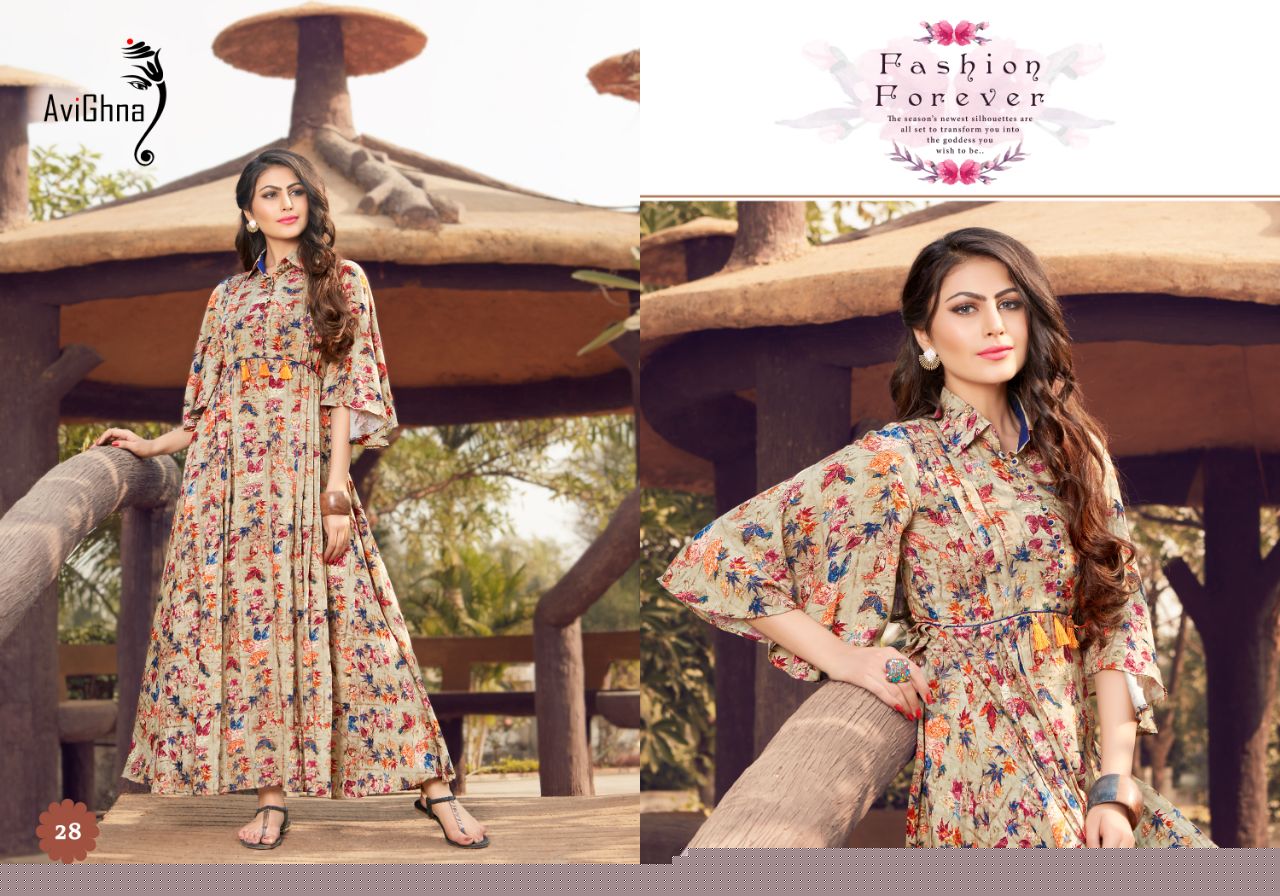Navlika Vol-1 By Avighna Creation 21 To 30 Series Beautiful Colorful Stylish Fancy Casual Wear & Ethnic Wear & Ready To Wear Heavy Rayon Printed & Work Kurtis At Wholesale Price