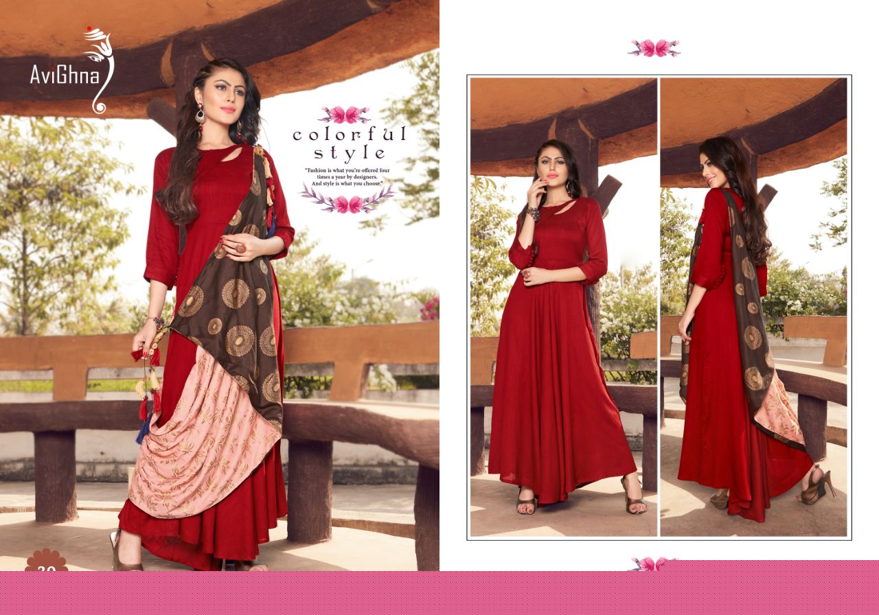 Navlika Vol-1 By Avighna Creation 21 To 30 Series Beautiful Colorful Stylish Fancy Casual Wear & Ethnic Wear & Ready To Wear Heavy Rayon Printed & Work Kurtis At Wholesale Price