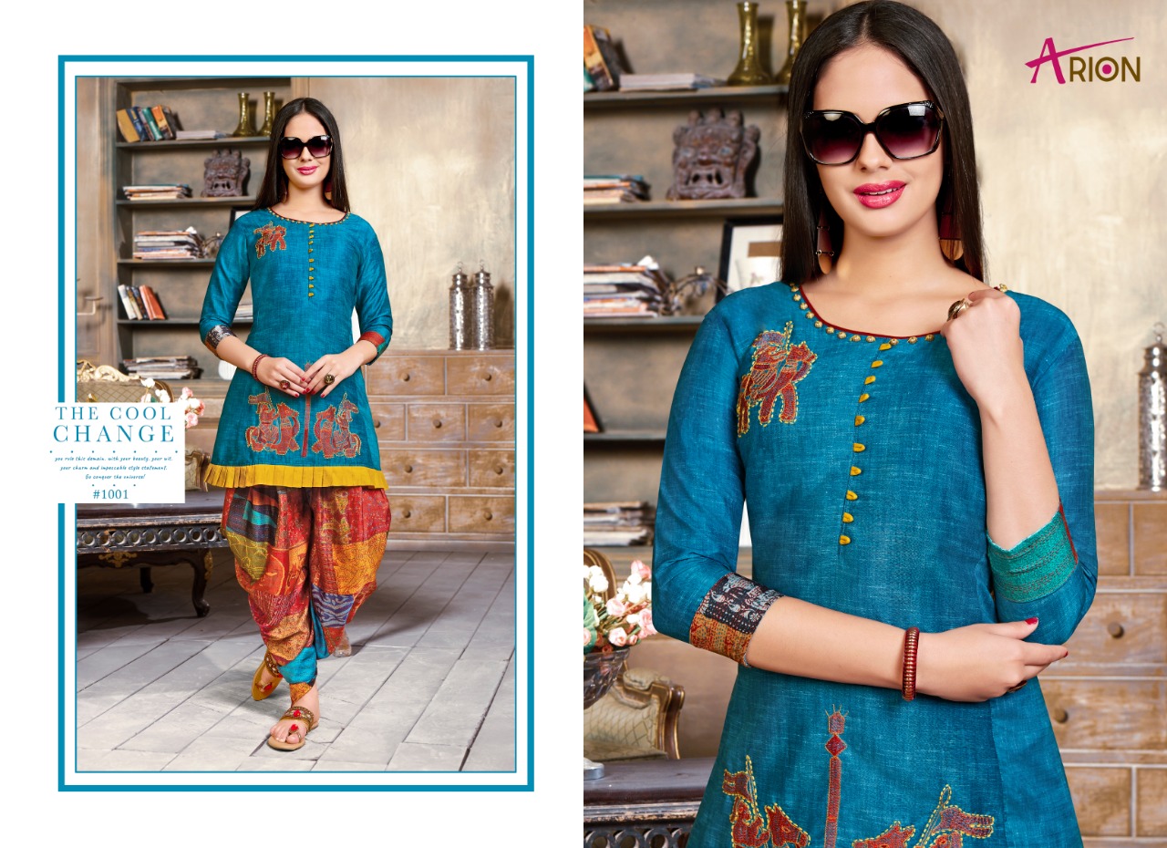 Navnika By Arion 1001 To 1005 Series Beautiful Stylish Colorful Fancy Party Wear & Ethnic Wear & Ready To Wear Rayon Printed Kurtis & Palazzos At Wholesale Price