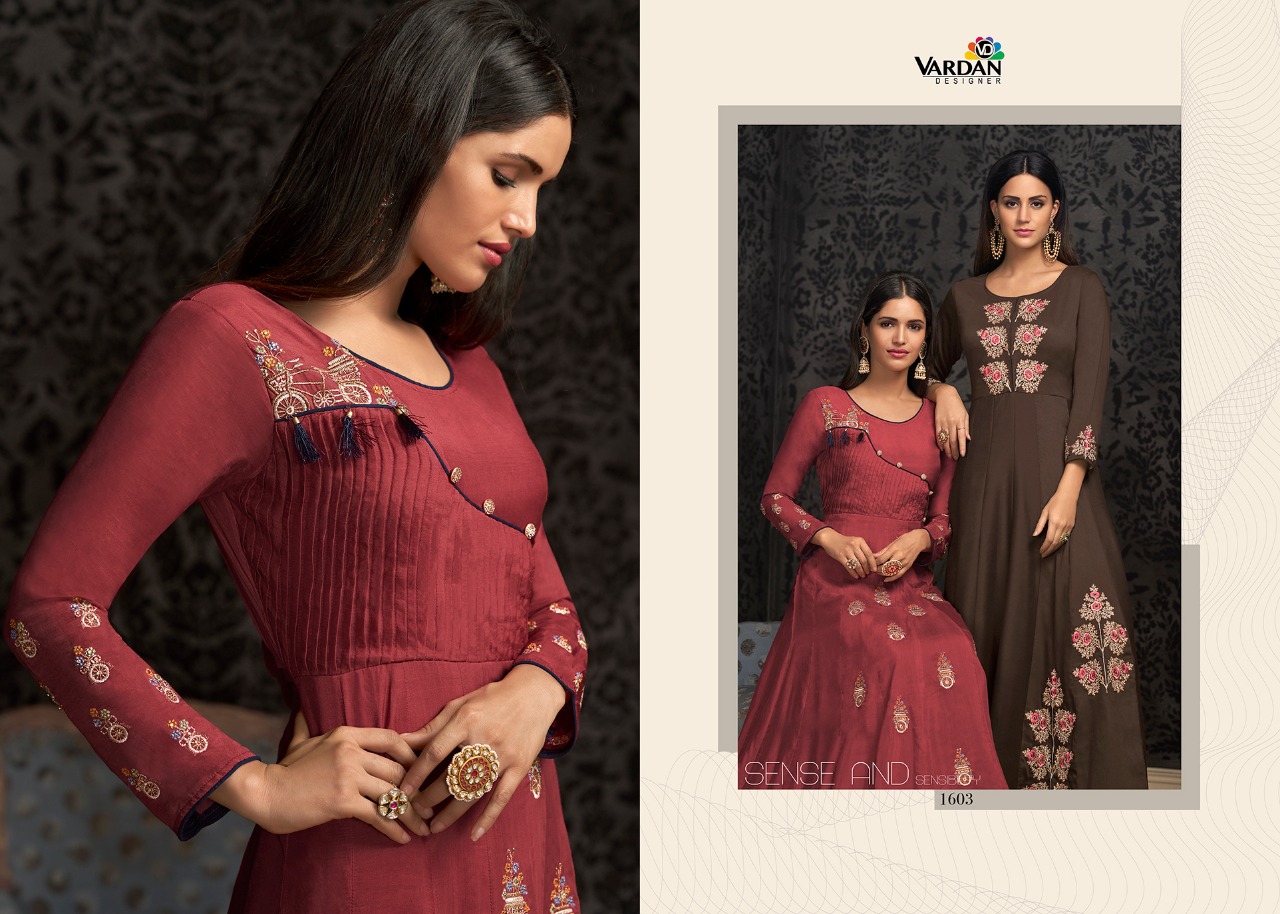 Navya Vol-16 By Vardan Designer 1601 To 1604 Series Beautiful Stylish Fancy Colorful Casual Wear & Ethnic Wear & Ready To Wear Muslin With Embroidery Gowns At Wholesale Price