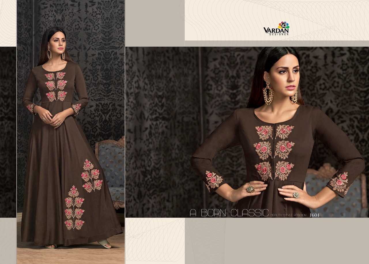 Navya Vol-16 By Vardan Designer 1601 To 1604 Series Beautiful Stylish Fancy Colorful Casual Wear & Ethnic Wear & Ready To Wear Muslin With Embroidery Gowns At Wholesale Price