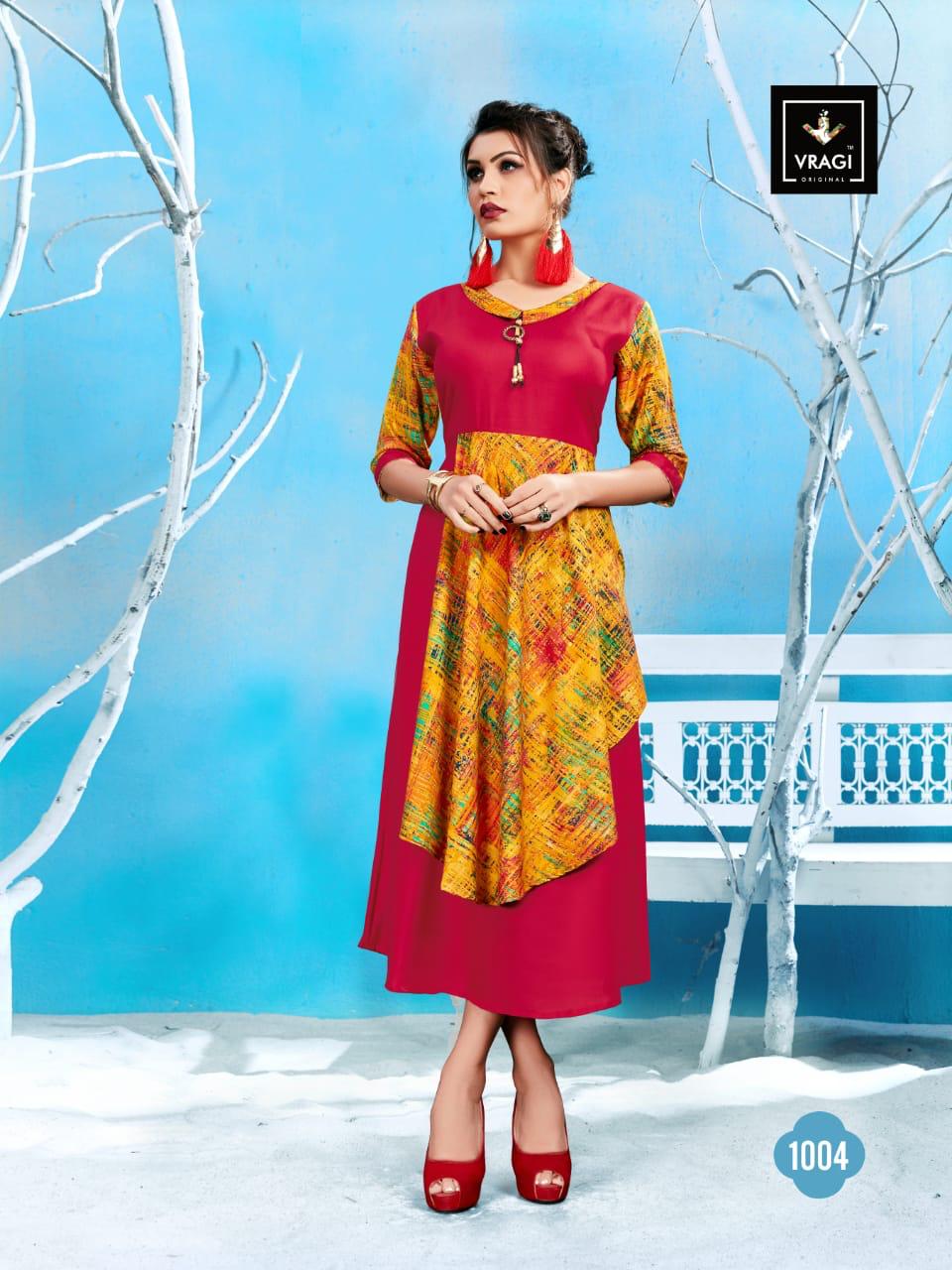 Navya By Vragi 1001 To 1005 Series Beautiful Colorful Stylish Fancy Casual Wear & Ethnic Wear & Ready To Wear Rayon Embroidered Kurtis At Wholesale Price