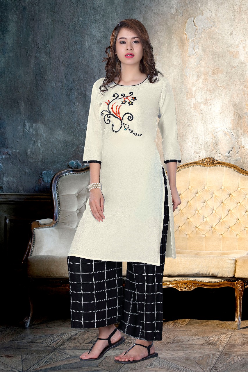 Nayra By Kenzer Creation 01 To 08 Series Beautiful Stylish Fancy Colorful Casual Wear & Ethnic Wear & Ready To Wear Rayon Embroidered Kurtis & Palazzos At Wholesale Price