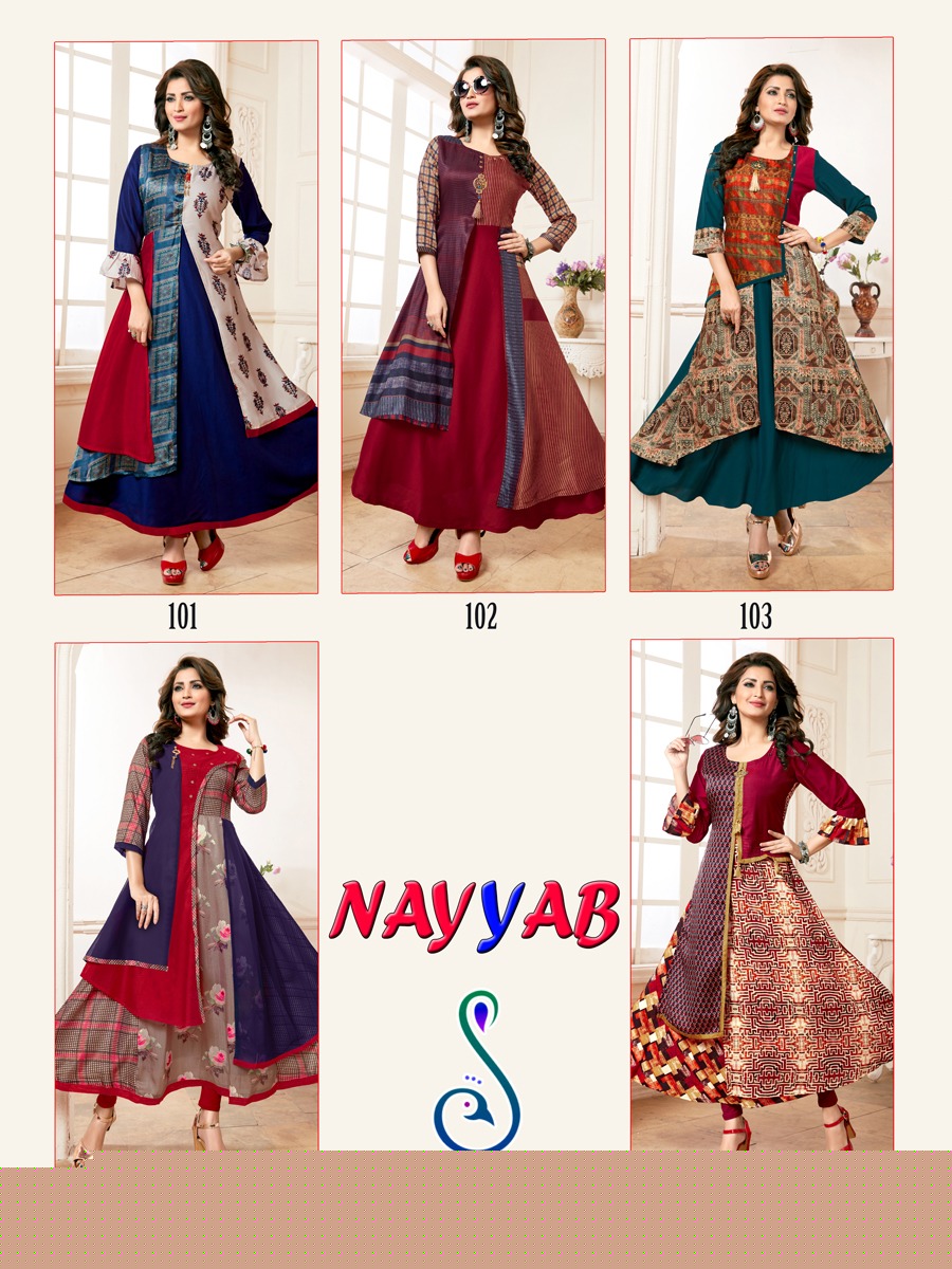 Nayyab By Suvesh 101 To 105 Series Beautiful Colorful Stylish Fancy Casual Wear & Ethnic Wear & Ready To Wear Muslin Digital Print Kurtis At Wholesale Price