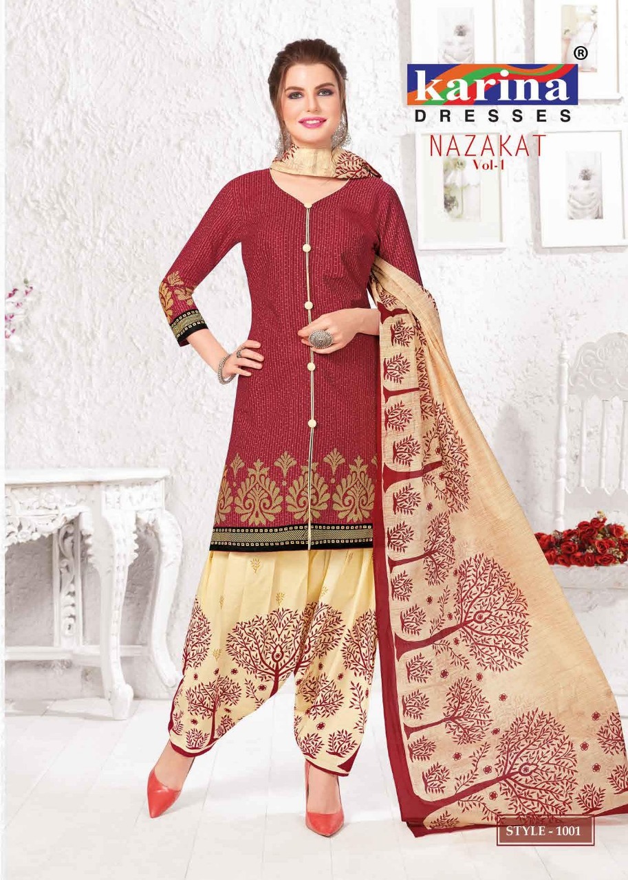Nazakat Vol-1 By Karina Dresses 1001 To 1012 Series Indian Traditional Wear Collection Beautiful Stylish Fancy Colorful Party Wear & Occasional Wear Cotton Printed Dress At Wholesale Price