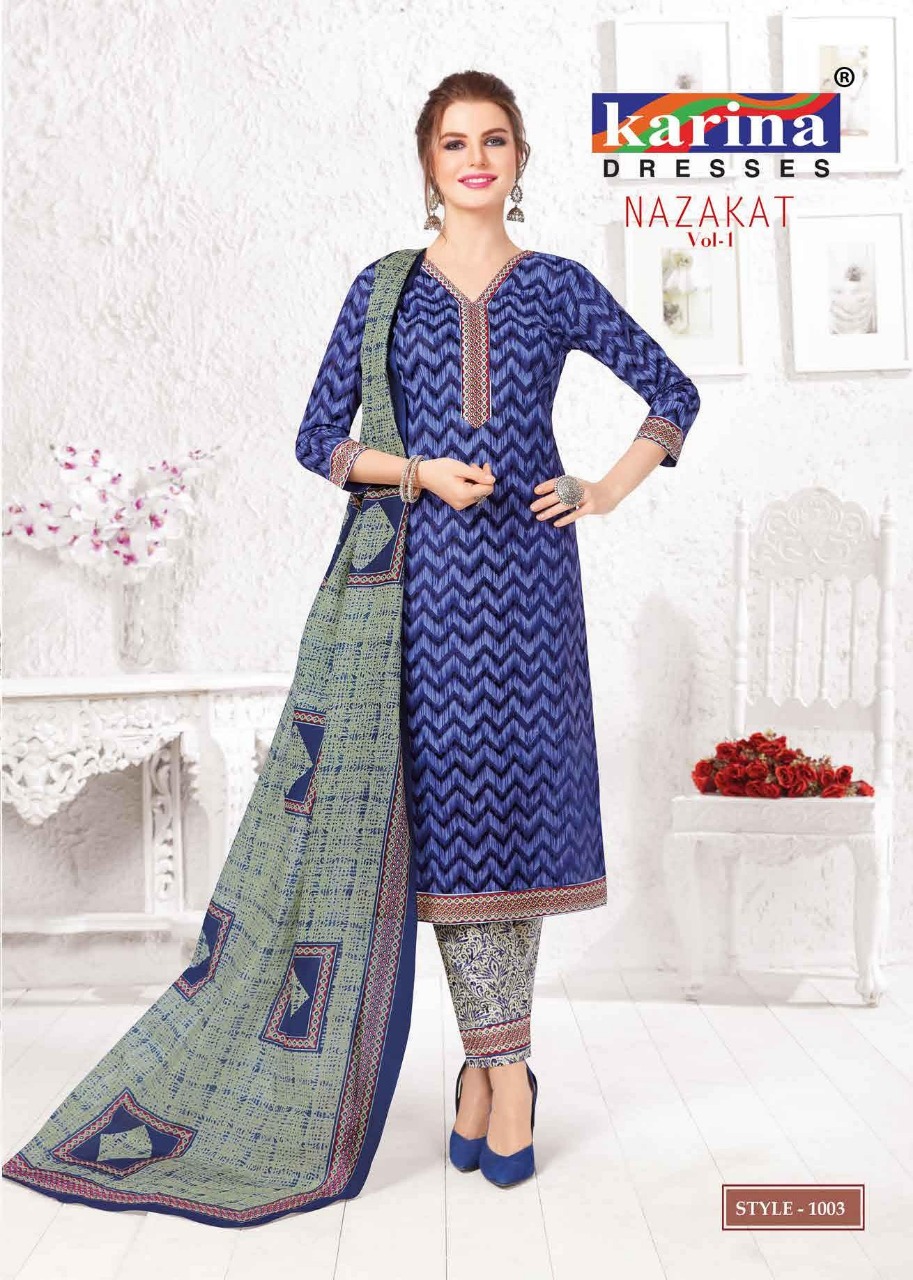 Nazakat Vol-1 By Karina Dresses 1001 To 1012 Series Indian Traditional Wear Collection Beautiful Stylish Fancy Colorful Party Wear & Occasional Wear Cotton Printed Dress At Wholesale Price