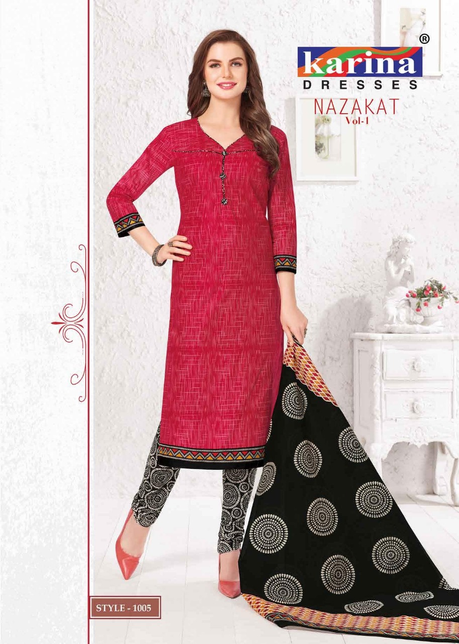Nazakat Vol-1 By Karina Dresses 1001 To 1012 Series Indian Traditional Wear Collection Beautiful Stylish Fancy Colorful Party Wear & Occasional Wear Cotton Printed Dress At Wholesale Price