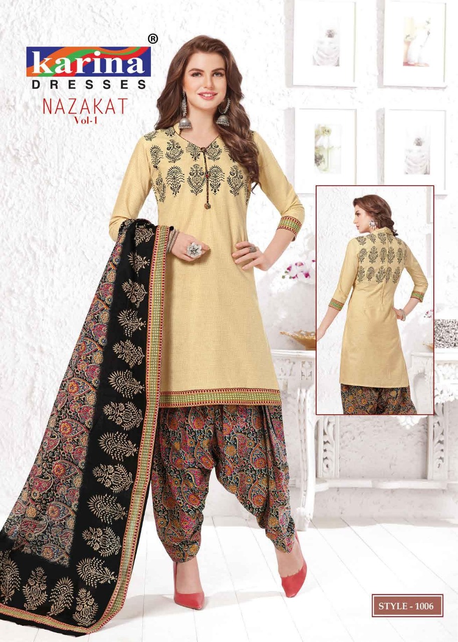 Nazakat Vol-1 By Karina Dresses 1001 To 1012 Series Indian Traditional Wear Collection Beautiful Stylish Fancy Colorful Party Wear & Occasional Wear Cotton Printed Dress At Wholesale Price