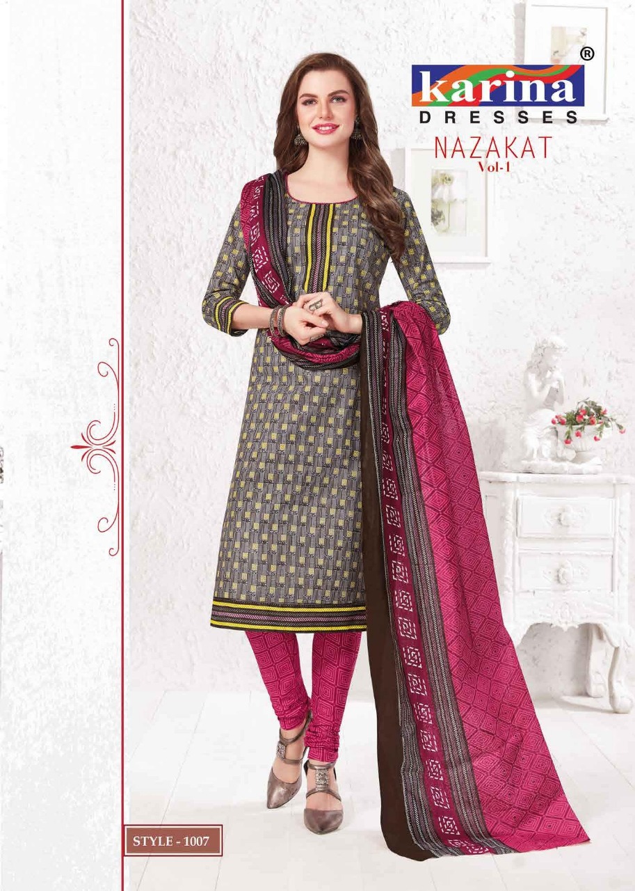 Nazakat Vol-1 By Karina Dresses 1001 To 1012 Series Indian Traditional Wear Collection Beautiful Stylish Fancy Colorful Party Wear & Occasional Wear Cotton Printed Dress At Wholesale Price
