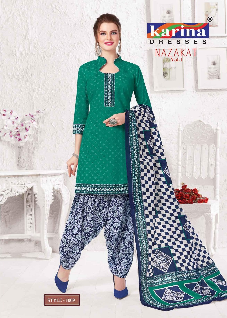 Nazakat Vol-1 By Karina Dresses 1001 To 1012 Series Indian Traditional Wear Collection Beautiful Stylish Fancy Colorful Party Wear & Occasional Wear Cotton Printed Dress At Wholesale Price