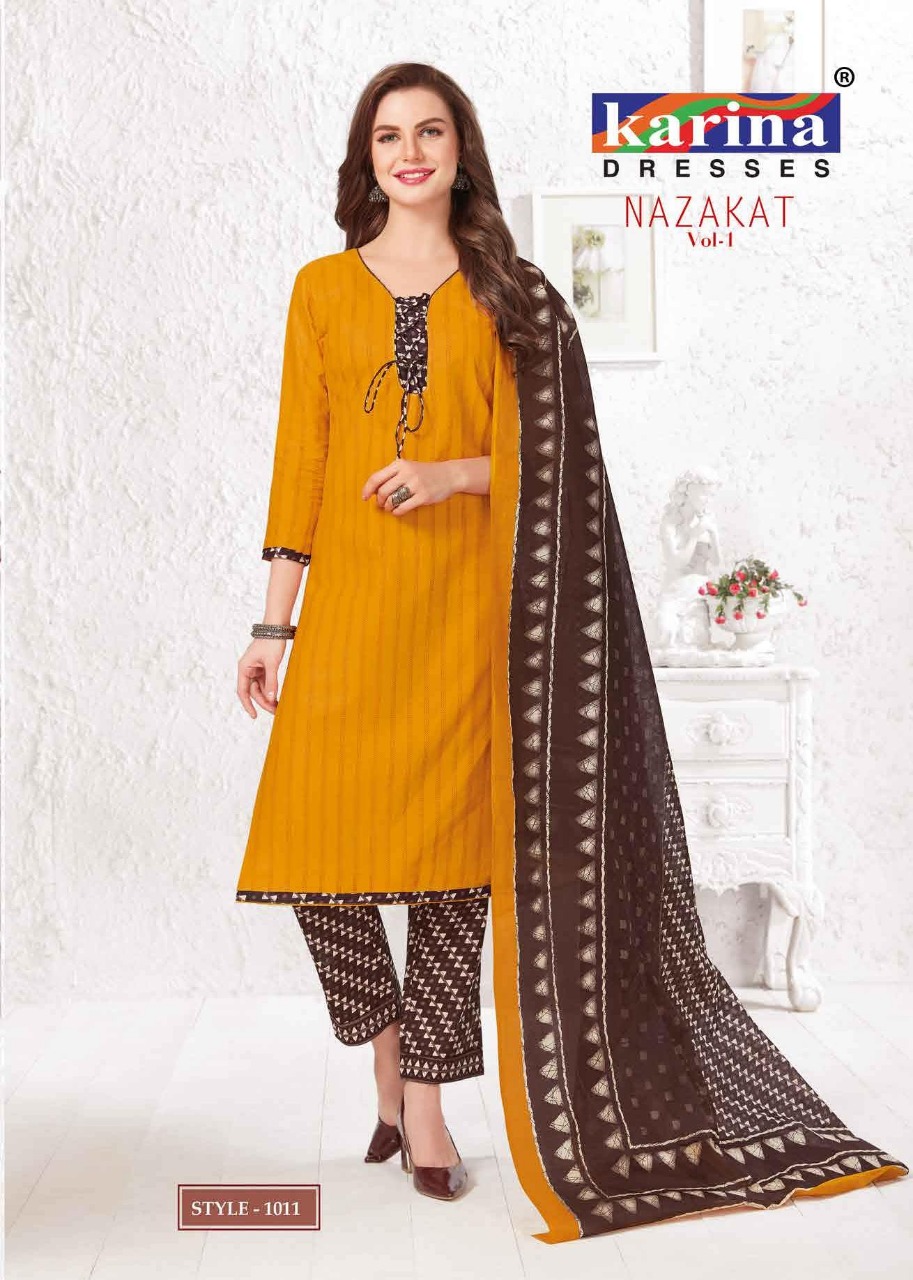 Nazakat Vol-1 By Karina Dresses 1001 To 1012 Series Indian Traditional Wear Collection Beautiful Stylish Fancy Colorful Party Wear & Occasional Wear Cotton Printed Dress At Wholesale Price