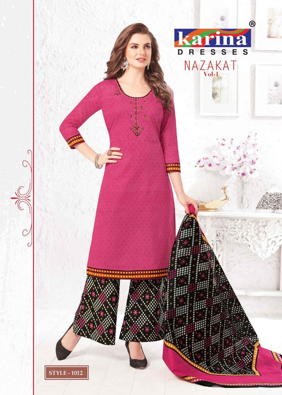 Nazakat Vol-1 By Karina Dresses 1001 To 1012 Series Indian Traditional Wear Collection Beautiful Stylish Fancy Colorful Party Wear & Occasional Wear Cotton Printed Dress At Wholesale Price