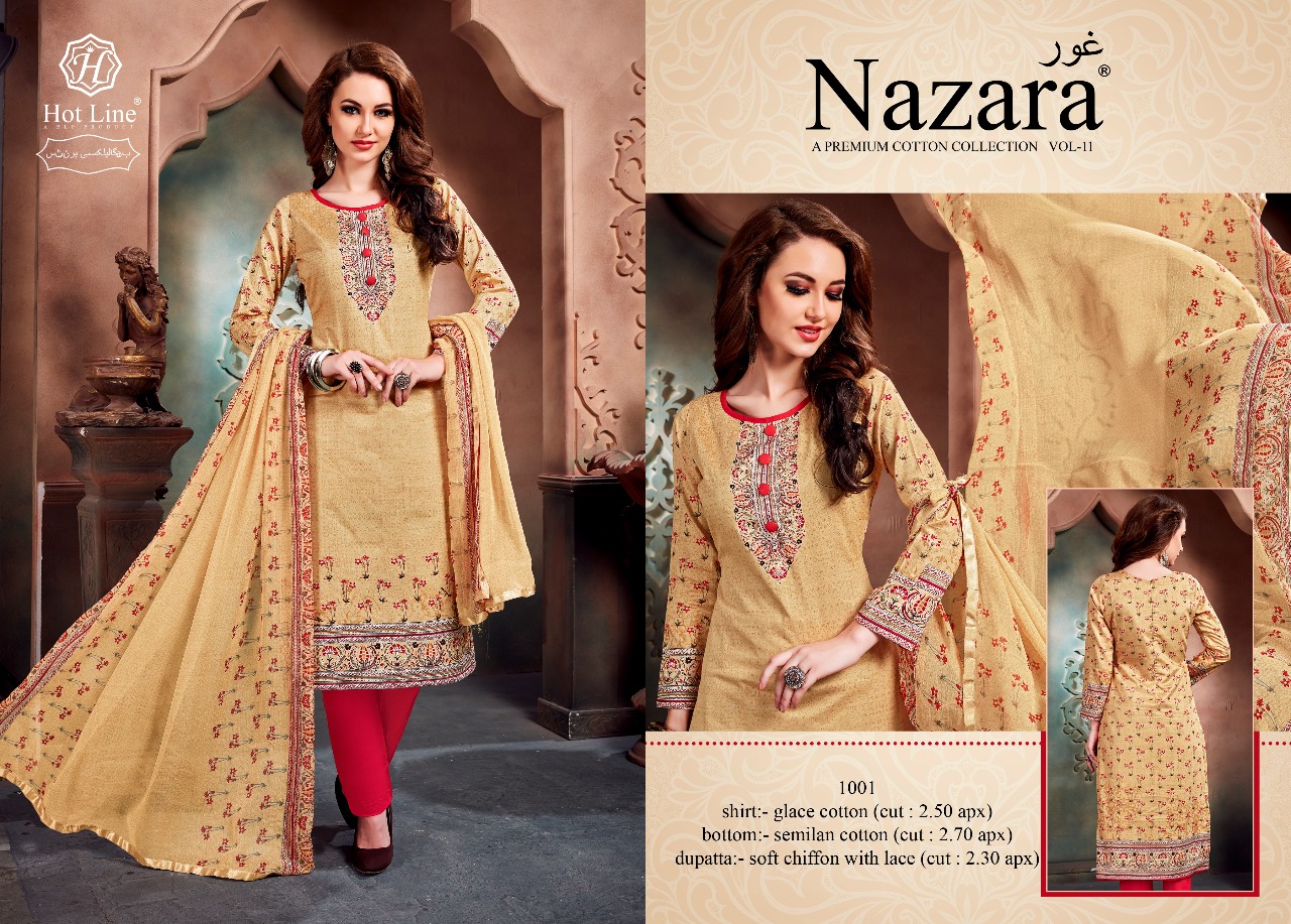 Nazara By Hot Line 1001 To 1010 Series Beautiful Suits Stylish Colorful Fancy Casual Wear & Ethnic Wear Pure Glace Cotton Printed Dresses At Wholesale Price