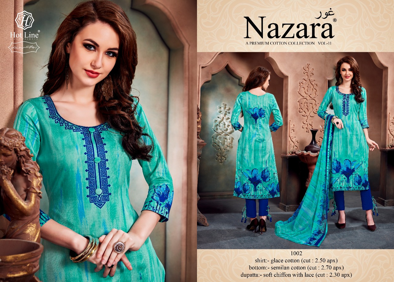 Nazara By Hot Line 1001 To 1010 Series Beautiful Suits Stylish Colorful Fancy Casual Wear & Ethnic Wear Pure Glace Cotton Printed Dresses At Wholesale Price