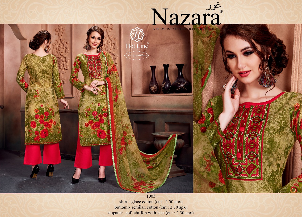 Nazara By Hot Line 1001 To 1010 Series Beautiful Suits Stylish Colorful Fancy Casual Wear & Ethnic Wear Pure Glace Cotton Printed Dresses At Wholesale Price