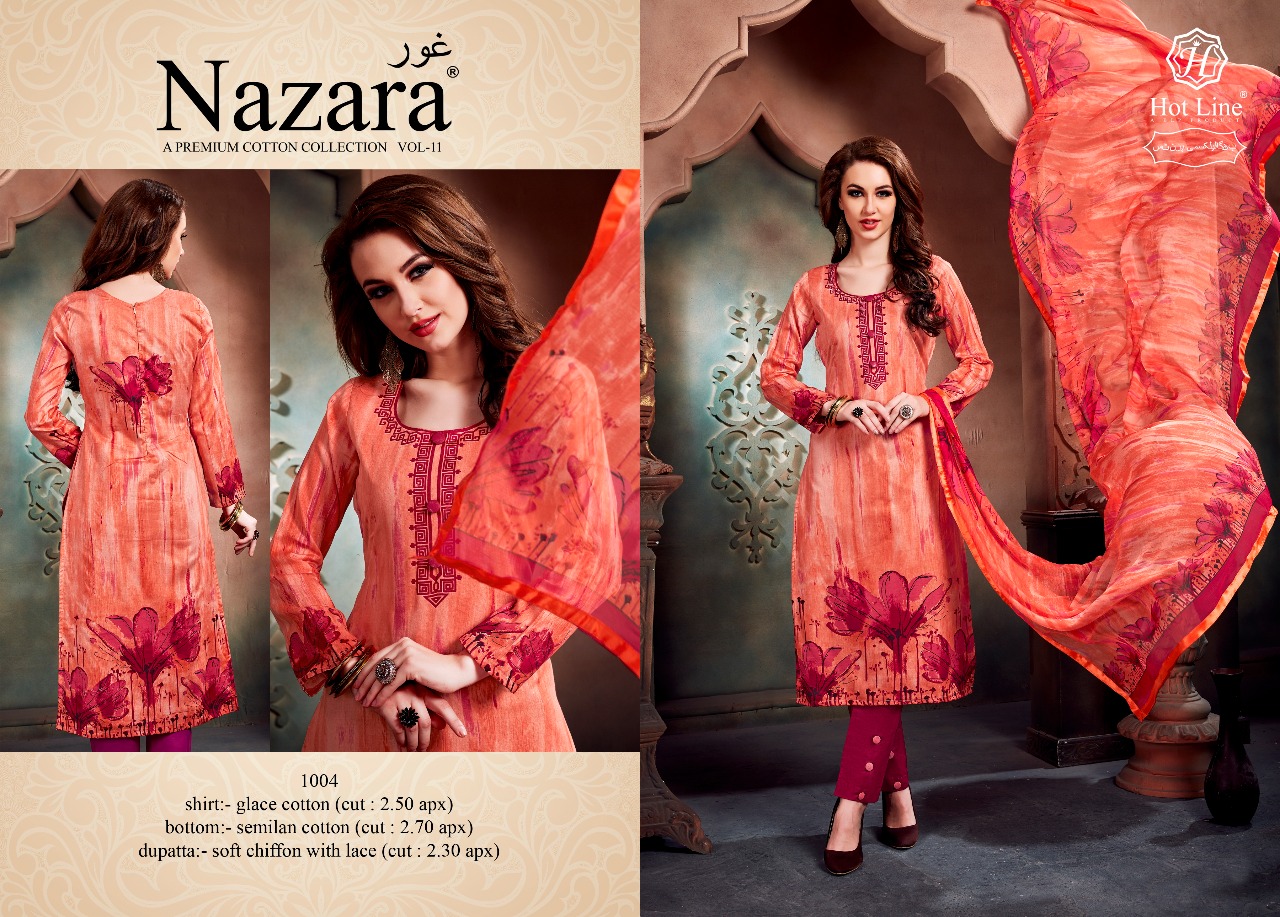Nazara By Hot Line 1001 To 1010 Series Beautiful Suits Stylish Colorful Fancy Casual Wear & Ethnic Wear Pure Glace Cotton Printed Dresses At Wholesale Price
