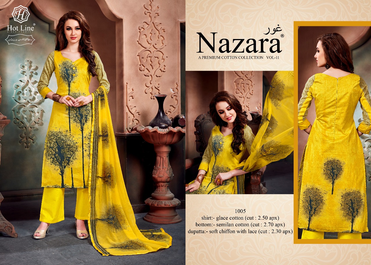 Nazara By Hot Line 1001 To 1010 Series Beautiful Suits Stylish Colorful Fancy Casual Wear & Ethnic Wear Pure Glace Cotton Printed Dresses At Wholesale Price