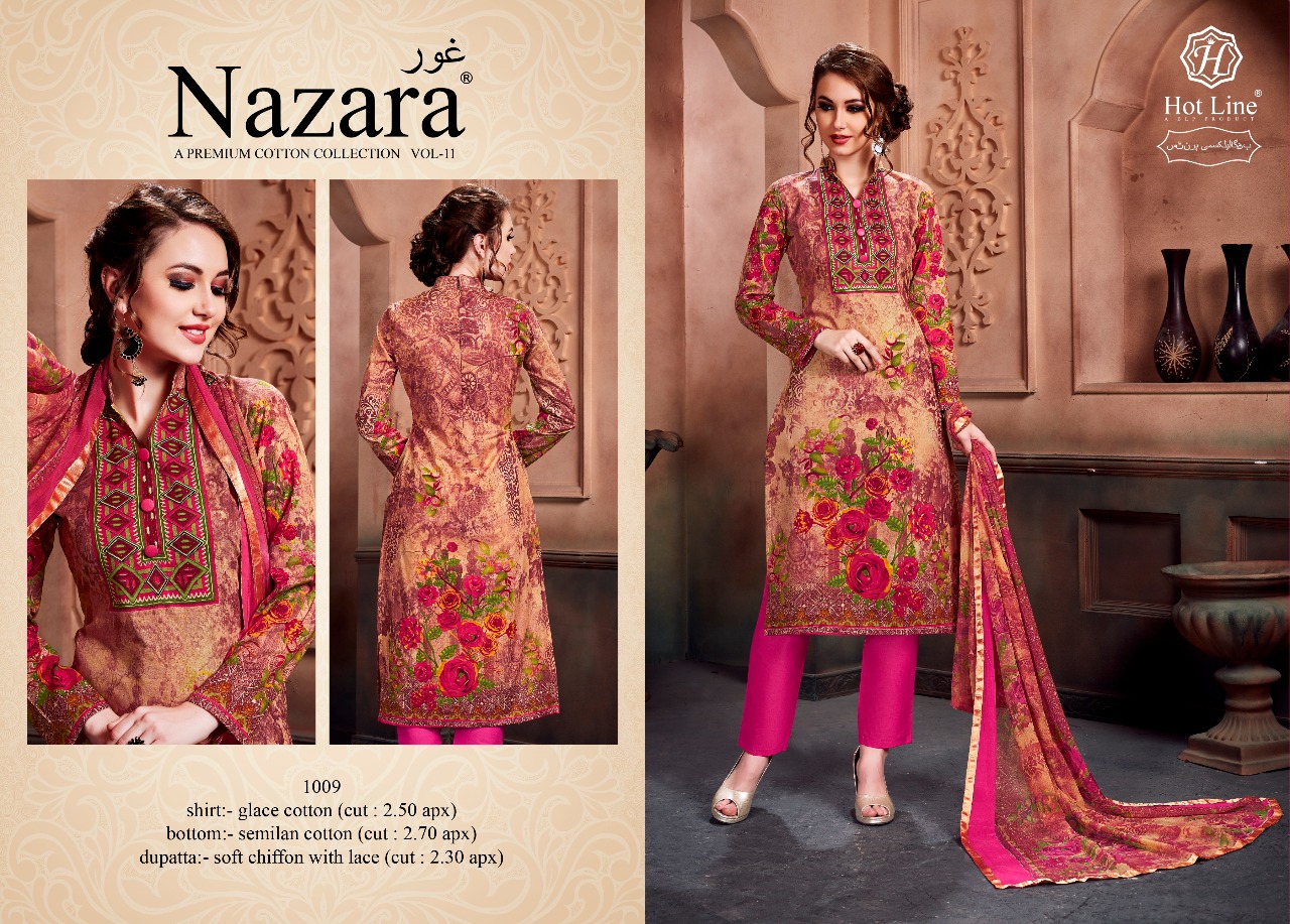Nazara By Hot Line 1001 To 1010 Series Beautiful Suits Stylish Colorful Fancy Casual Wear & Ethnic Wear Pure Glace Cotton Printed Dresses At Wholesale Price