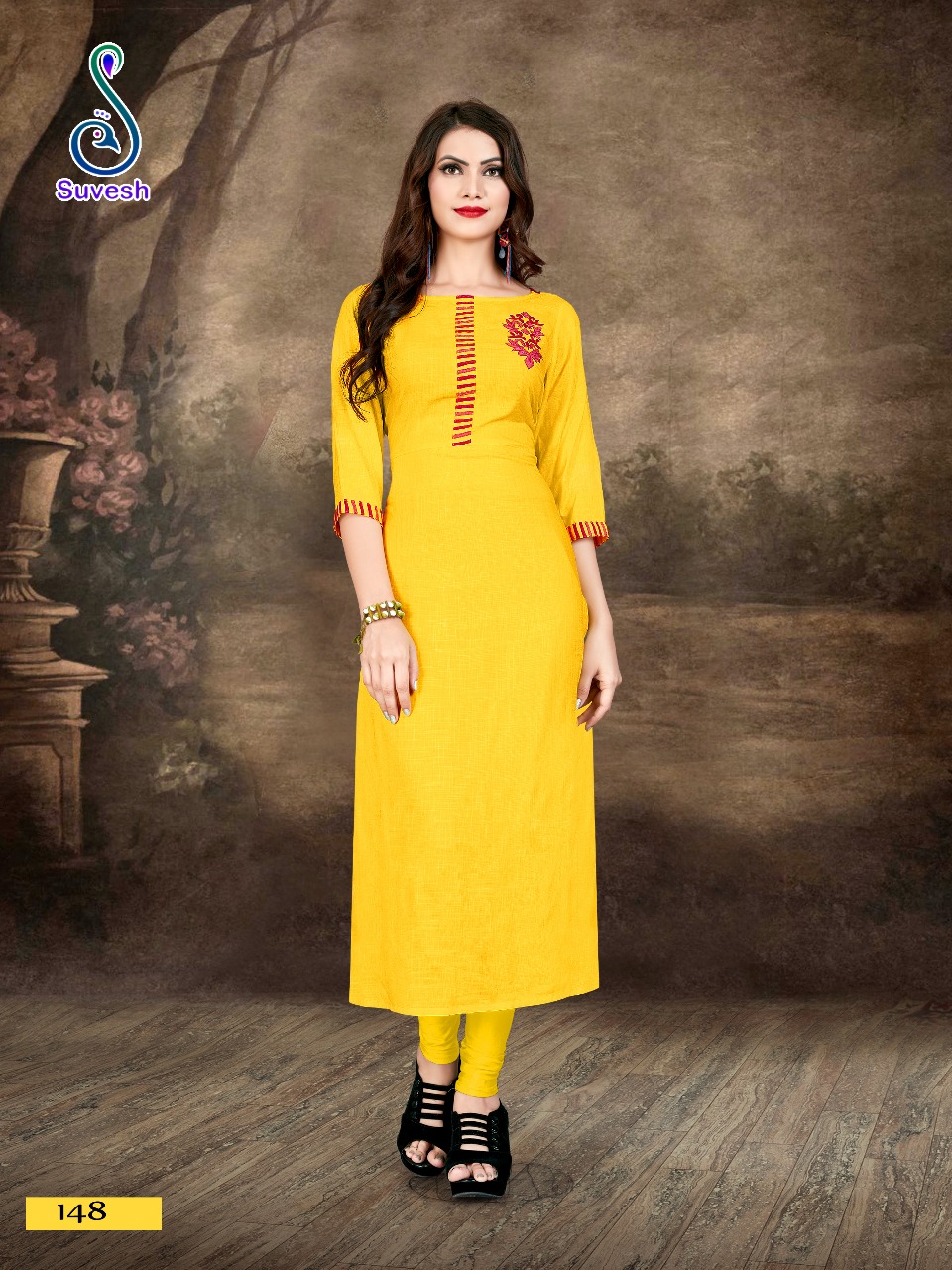 Naziya By Suvesh 147 To 153 Series Beautiful Stylish Fancy Colorful Casual Wear & Ethnic Wear & Ready To Wear Rayon/ Slub Embroidered Kurtis At Wholesale Price