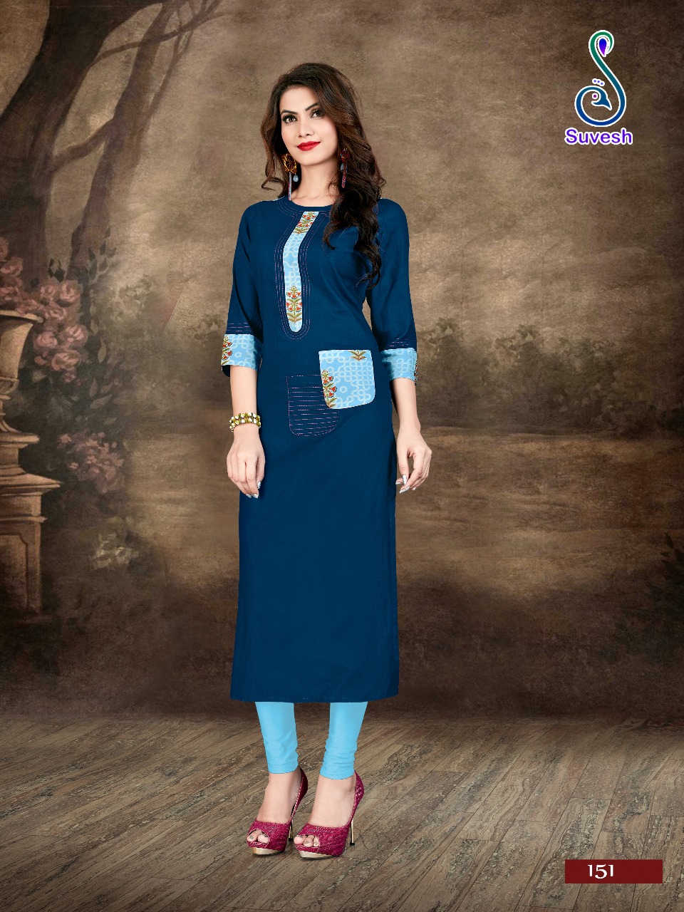 Naziya By Suvesh 147 To 153 Series Beautiful Stylish Fancy Colorful Casual Wear & Ethnic Wear & Ready To Wear Rayon/ Slub Embroidered Kurtis At Wholesale Price
