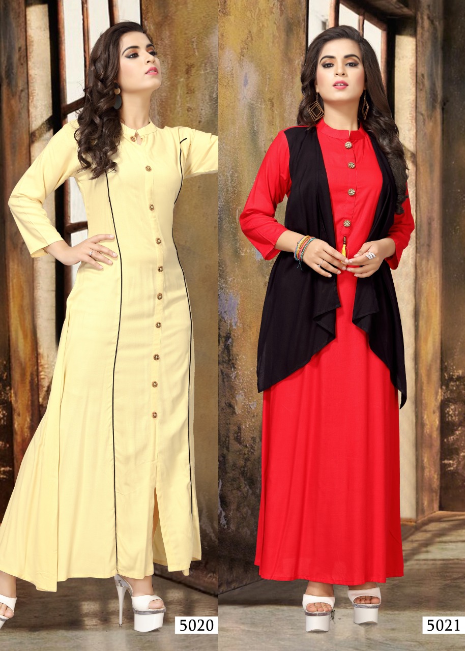 Nazmeen By Neeti Creation 5020 To 5024 Series Beautiful Colorful Stylish Fancy Casual Wear & Ethnic Wear & Ready To Wear Heavy Rayon Plain Kurtis At Wholesale Price