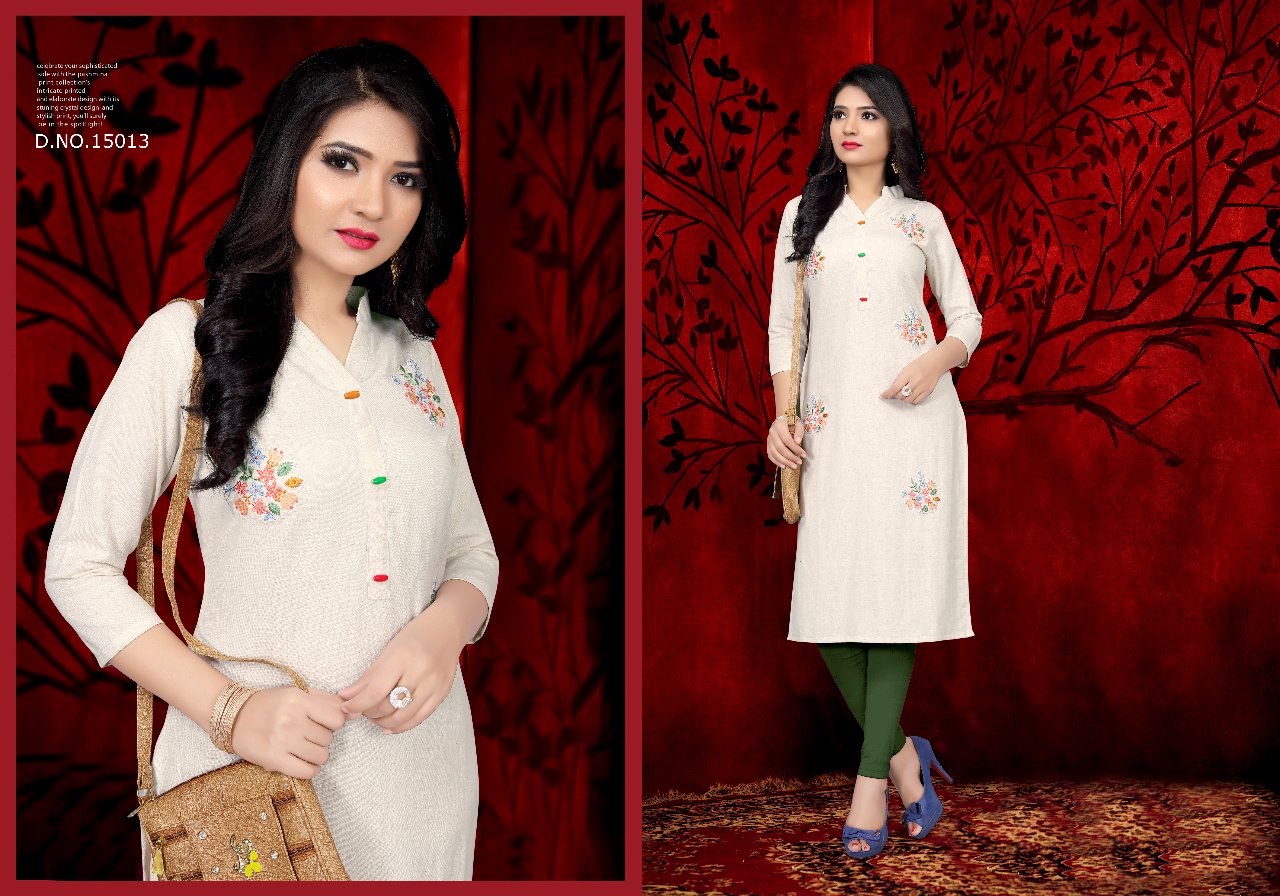 Neera By Neeti Creation 15013 To 15018 Series Beautiful Colorful Stylish Fancy Casual Wear & Ethnic Wear & Ready To Wear Heavy Cotton Flex With Embroidery Work Kurtis At Wholesale Price