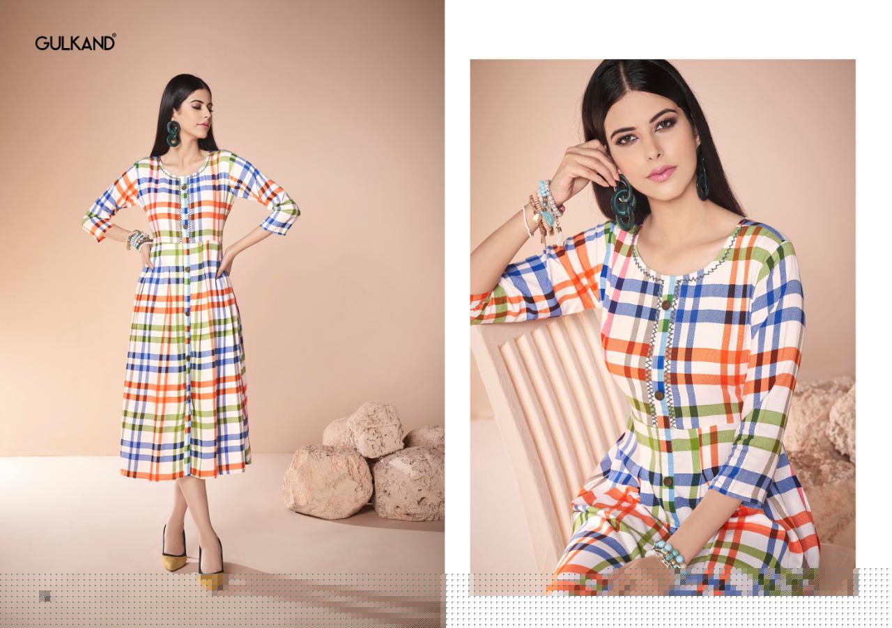 Neerja By Gulkand Designer 1001 To 1010 Series Beautiful Stylish Colorful Fancy Party Wear & Ethnic Wear & Ready To Wear Heavy Rayon Print With Handwork Kurtis At Wholesale Price