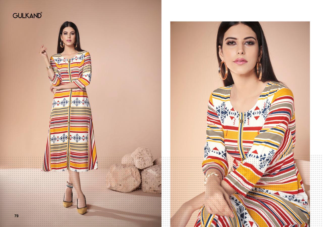 Neerja By Gulkand Designer 1001 To 1010 Series Beautiful Stylish Colorful Fancy Party Wear & Ethnic Wear & Ready To Wear Heavy Rayon Print With Handwork Kurtis At Wholesale Price