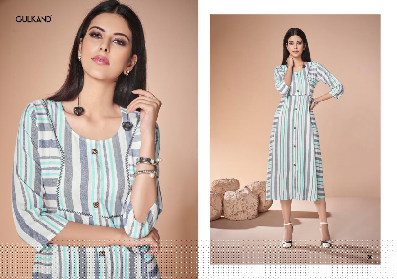 Neerja By Gulkand Designer 1001 To 1010 Series Beautiful Stylish Colorful Fancy Party Wear & Ethnic Wear & Ready To Wear Heavy Rayon Print With Handwork Kurtis At Wholesale Price