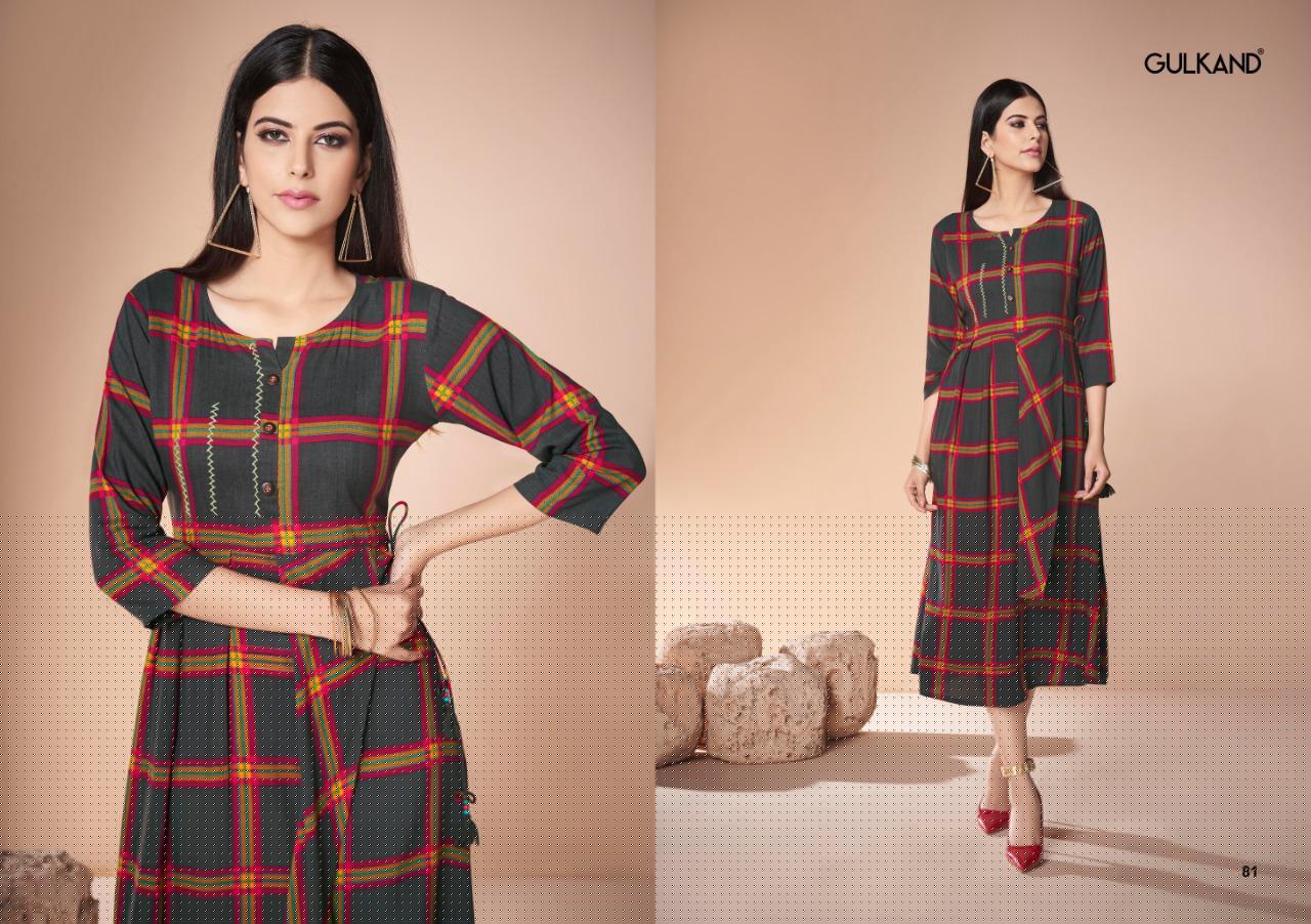 Neerja By Gulkand Designer 1001 To 1010 Series Beautiful Stylish Colorful Fancy Party Wear & Ethnic Wear & Ready To Wear Heavy Rayon Print With Handwork Kurtis At Wholesale Price