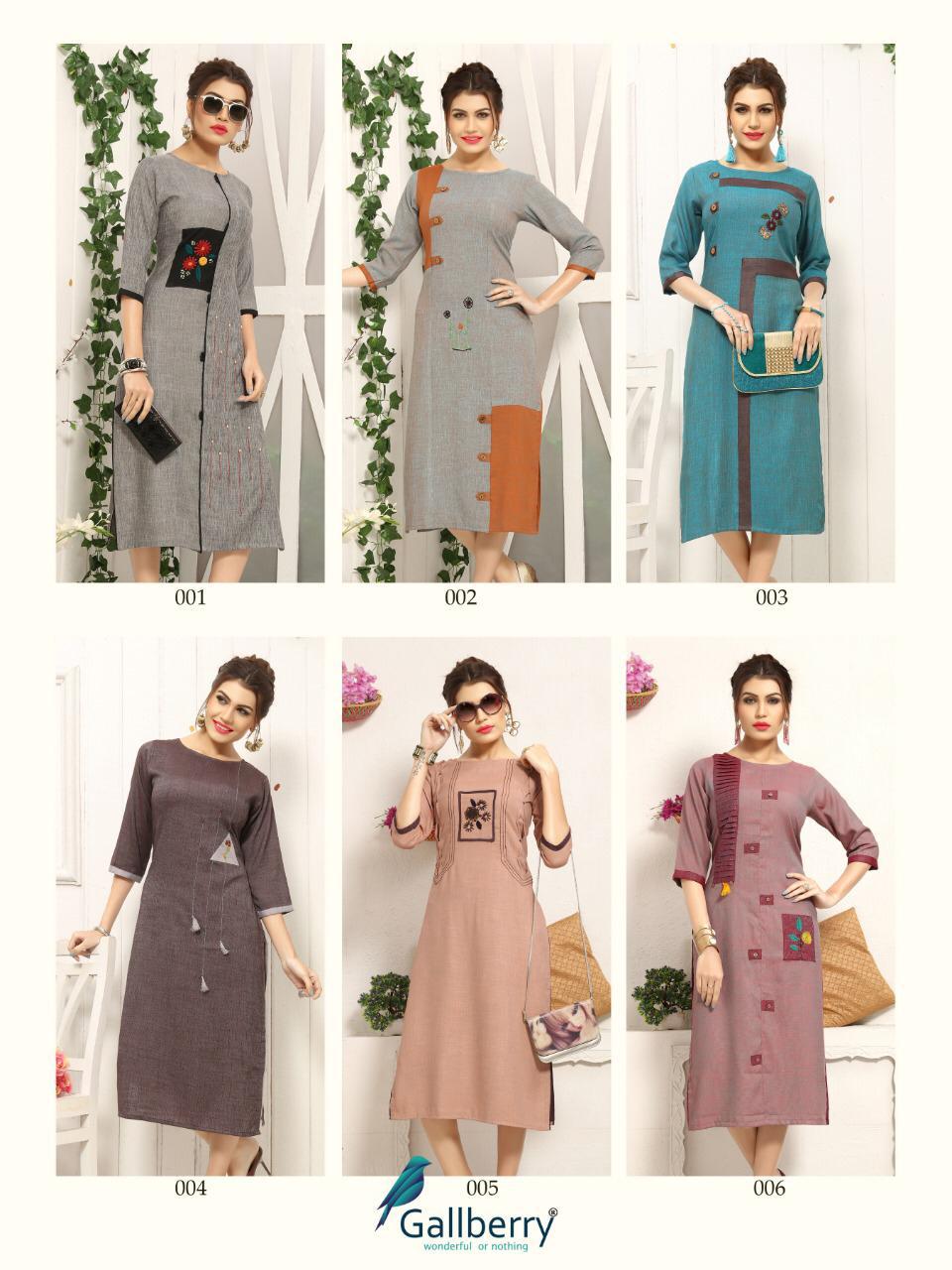Nerine Vol-2 By Gallberry 001 To 006 Series Beautiful Stylish Fancy Colorful Casual Wear & Ethnic Wear & Ready To Wear Rayon Two Tone Embroidered Kurtis At Wholesale Price