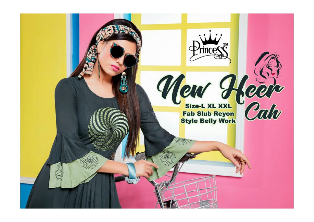 New Heer  By Princess 01 To 12 Series Beautiful Stylish Fancy Colorful Casual Wear & Ethnic Wear & Ready To Wear Rayon Slub With Belly Work Kurtis At Wholesale Price