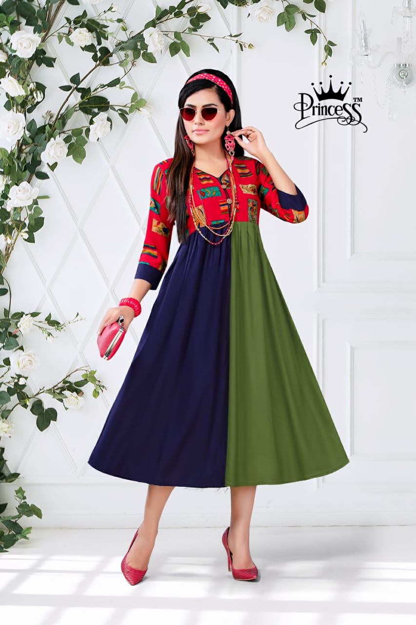 New Heerwa Gown Style By Princess 01 To 12 Series Stylish Fancy Beautiful Colorful Casual Wear & Ethnic Wear Rayon Printed Kurtis At Wholesale Price
