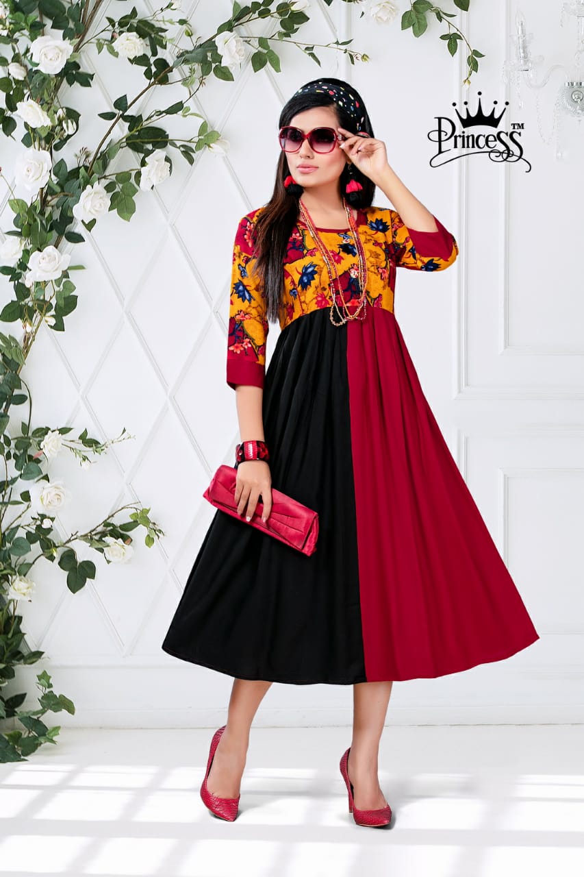 New Heerwa Gown Style By Princess 01 To 12 Series Stylish Fancy Beautiful Colorful Casual Wear & Ethnic Wear Rayon Printed Kurtis At Wholesale Price