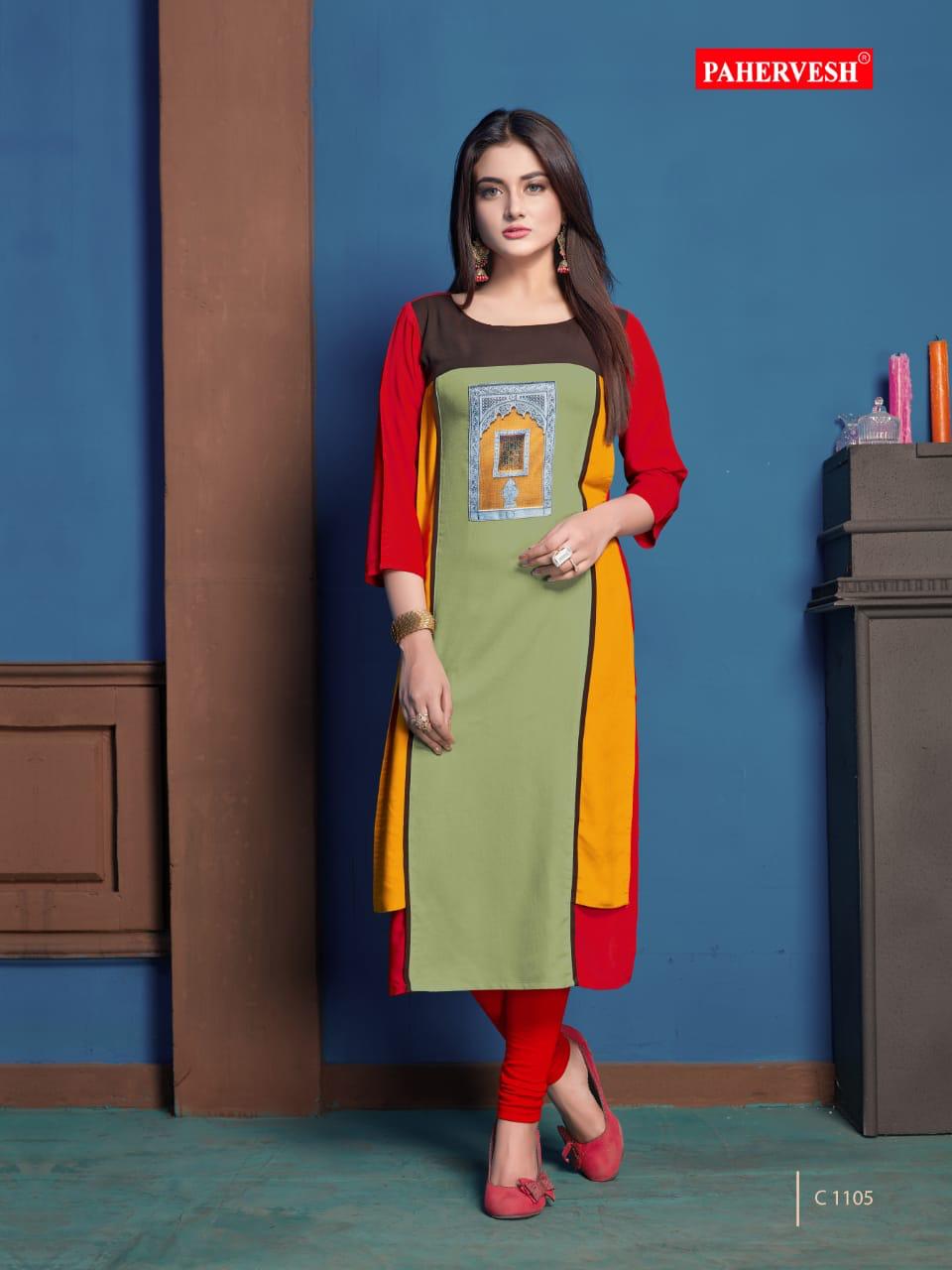Nikhar Vol-2 By Pahervesh Stylish Fancy Beautiful Colorful Casual Wear & Ethnic Wear Rayon And Rayon Flex With Hand Work And Embroidery Work Kurtis At Wholesale Price