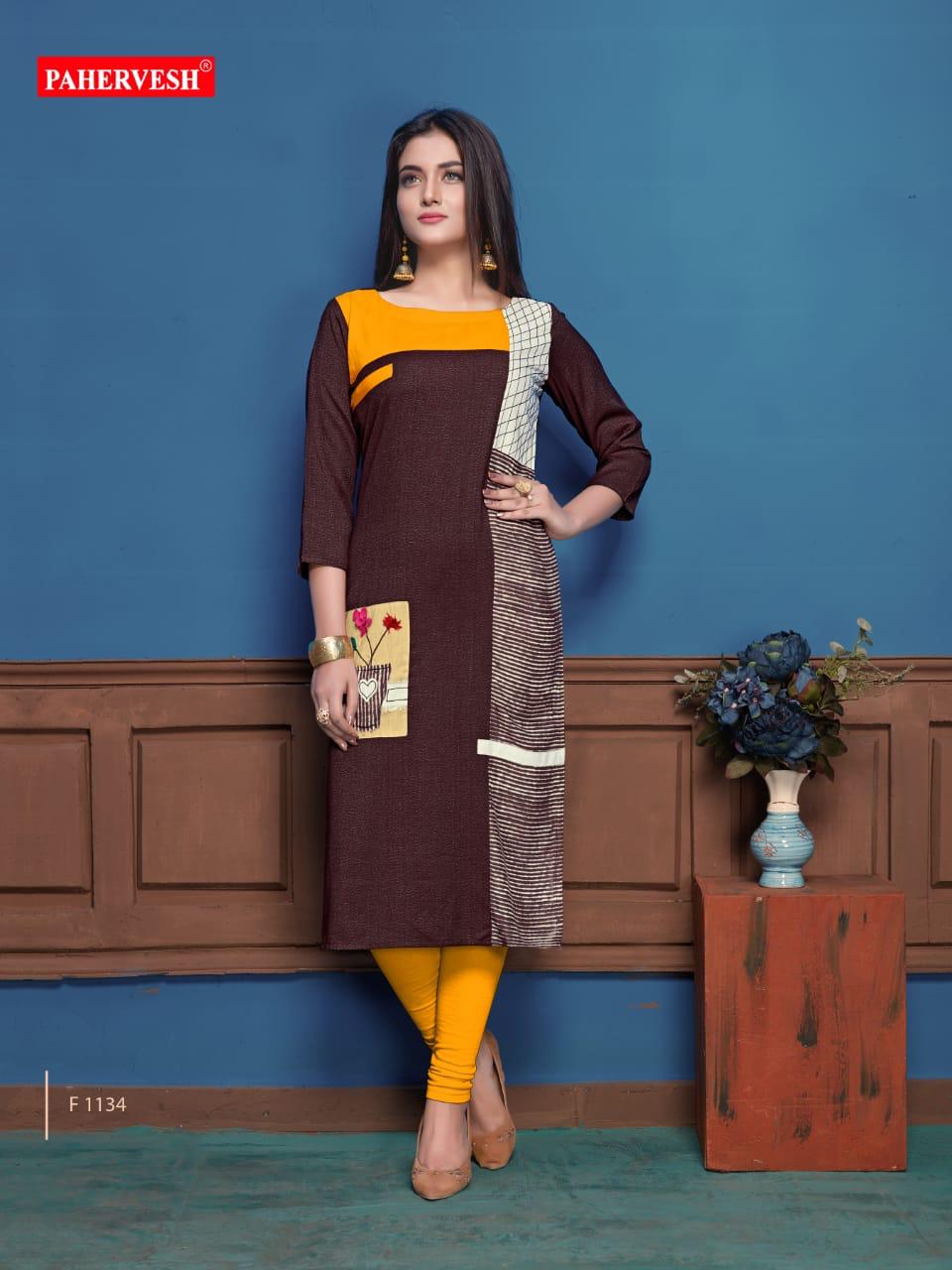 Nikhar Vol-2 By Pahervesh Stylish Fancy Beautiful Colorful Casual Wear & Ethnic Wear Rayon And Rayon Flex With Hand Work And Embroidery Work Kurtis At Wholesale Price