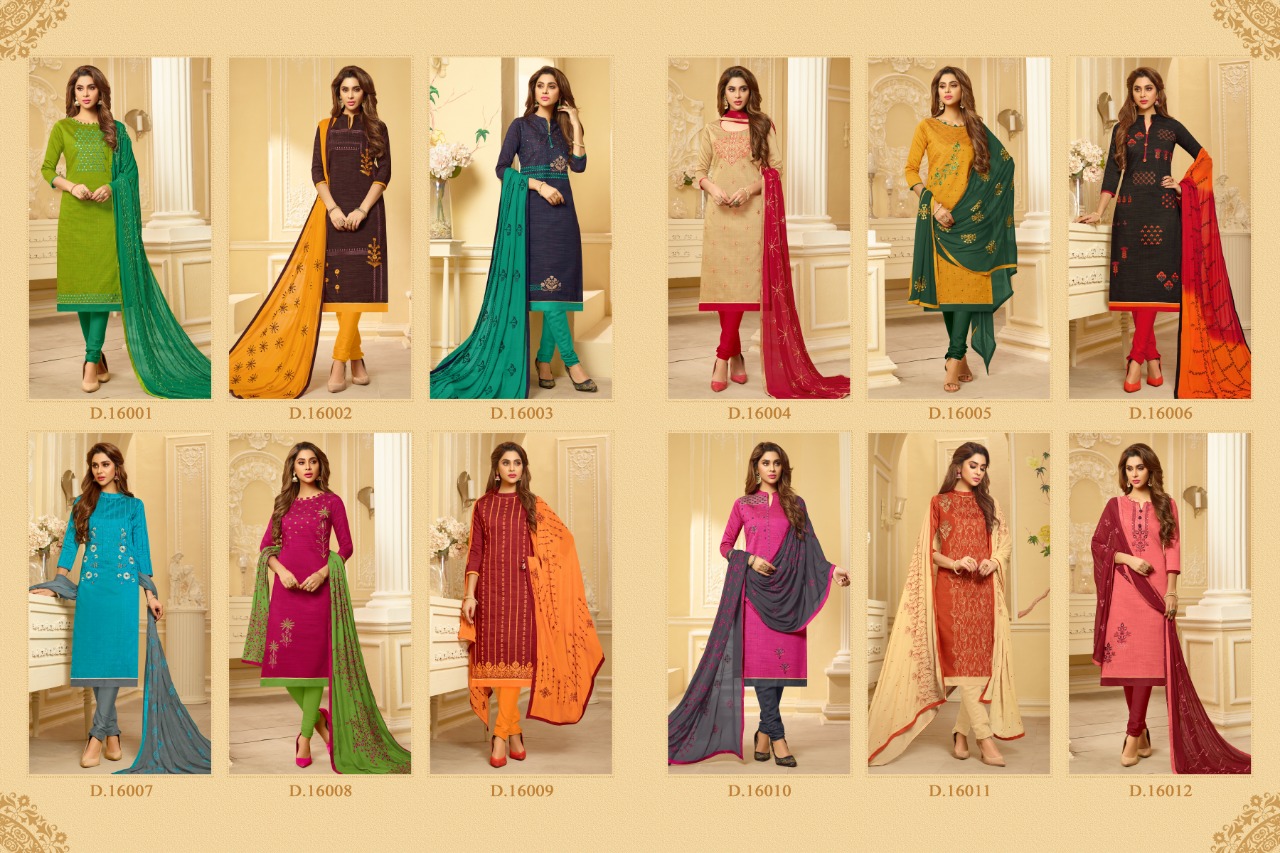 Nirali -4 Raghav Royal 16001 To 16012 Series Beautiful Suits Colorful Stylish Fancy Colorful Casual Wear & Ethnic Wear Cotton Slub With Work Dresses At Wholesale Price