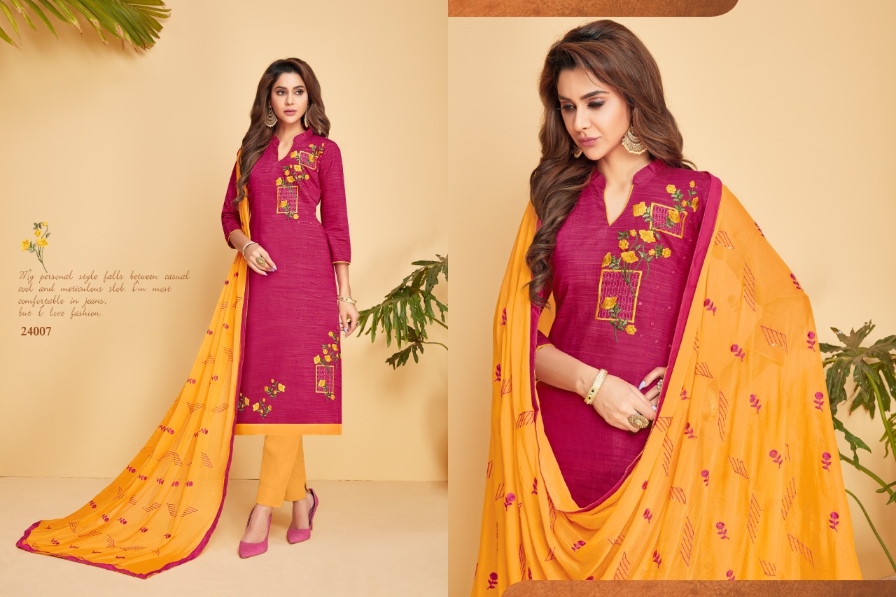 Nirali-5 By Raghav Royal 24001 To 24012 Series Beautiful Suits Colorful Stylish Fancy Colorful Casual Wear & Ethnic Wear South Cotton Slub With Work Dresses At Wholesale Price
