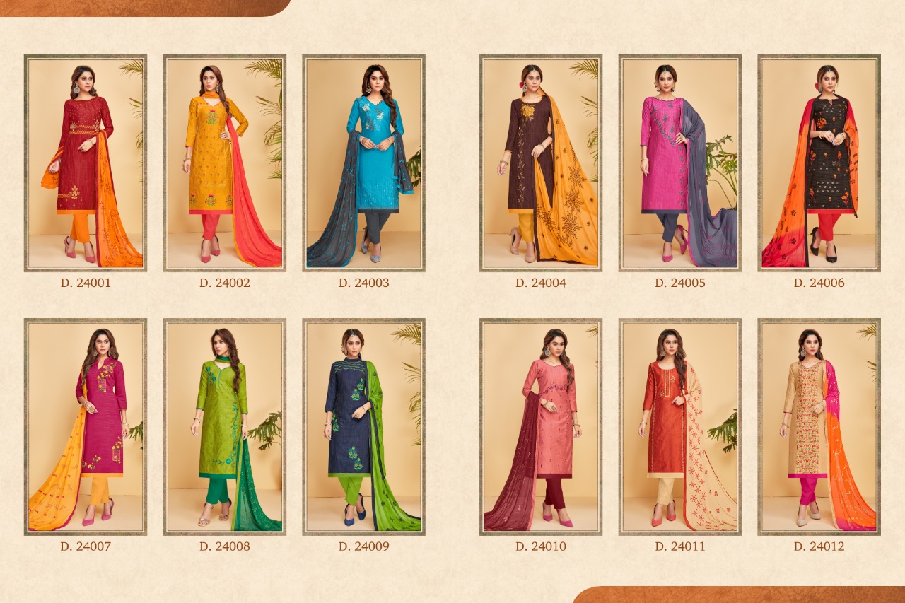 Nirali-5 By Raghav Royal 24001 To 24012 Series Beautiful Suits Colorful Stylish Fancy Colorful Casual Wear & Ethnic Wear South Cotton Slub With Work Dresses At Wholesale Price